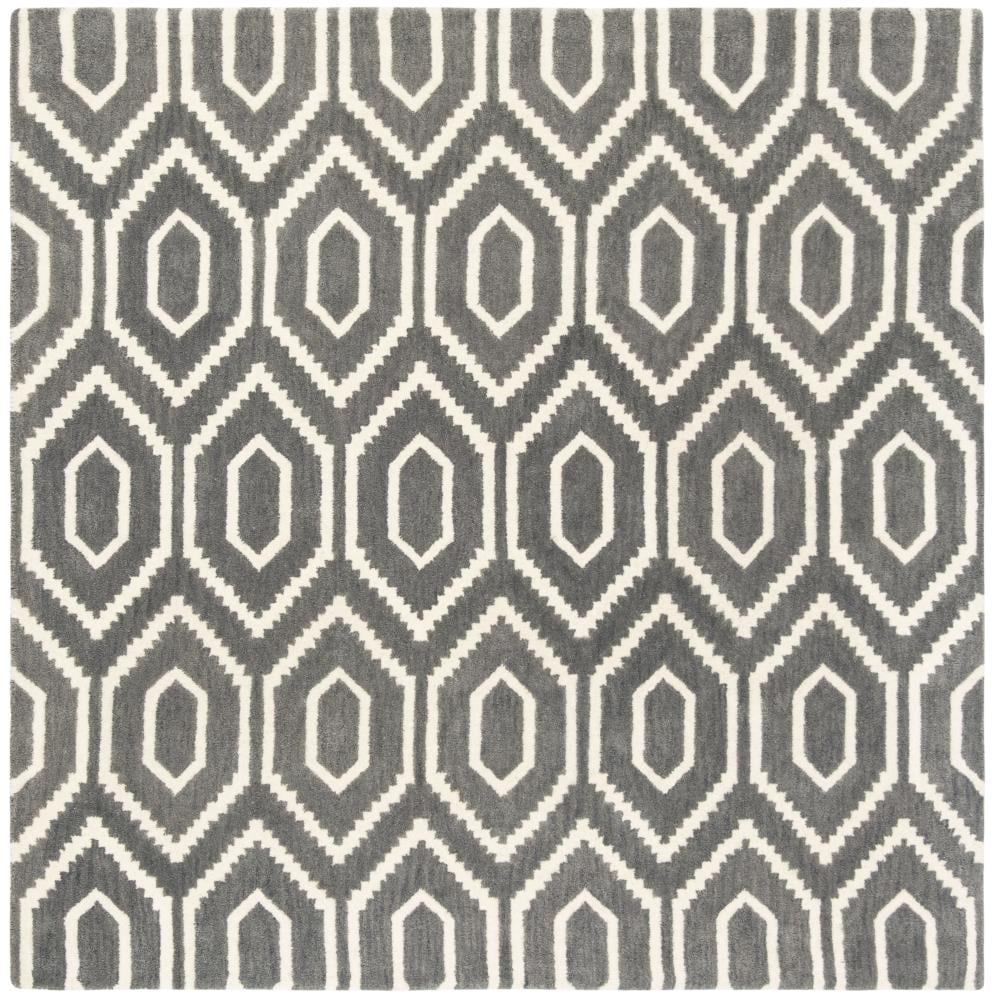 Safavieh HIM902F-6SQ Himalaya Peri 6 x 6 (ft) Tufted Wool Dark Gray/Ivory Square Indoor Geometric Moroccan Area rug