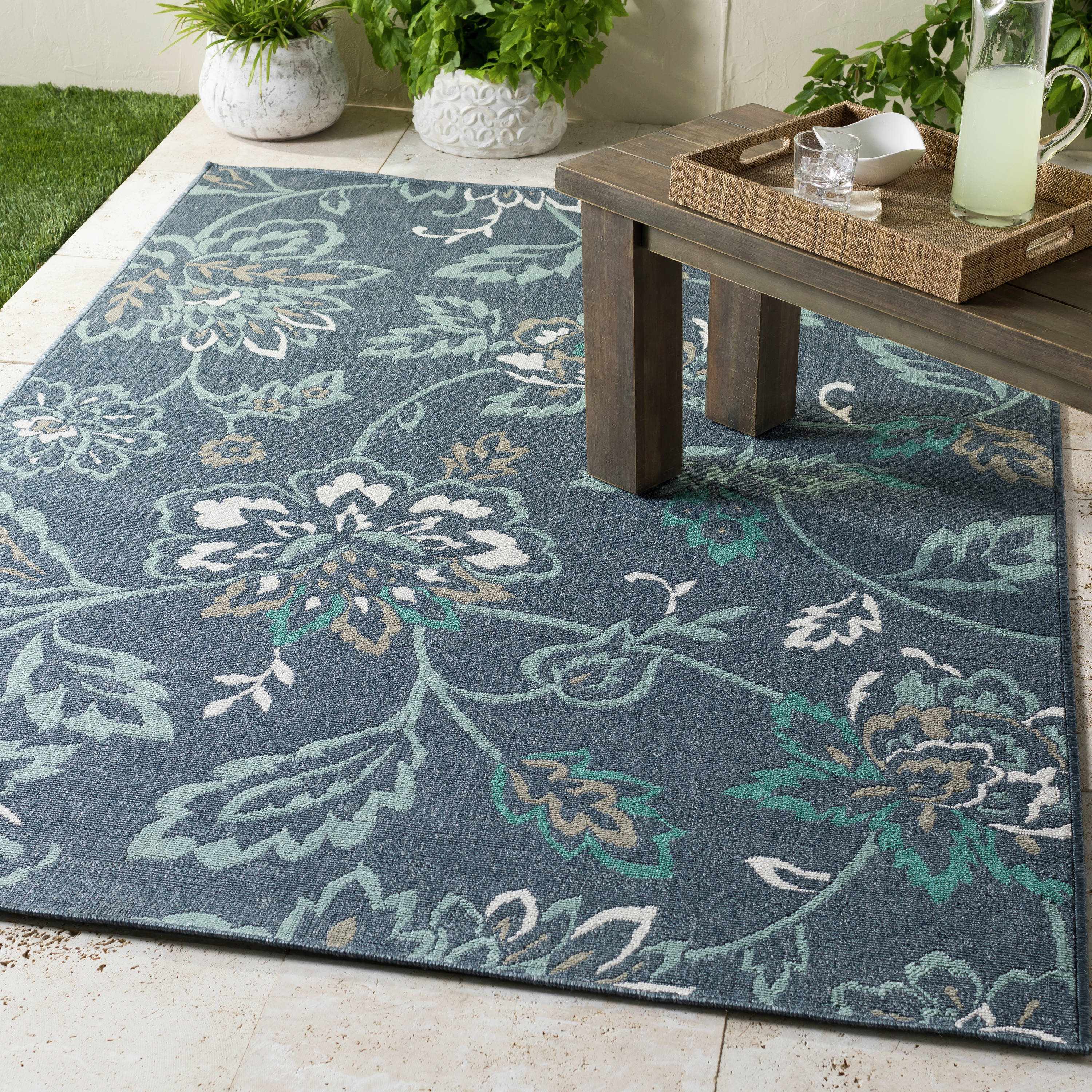 Livabliss ALF9673-5376 Alfresco 5 x 8 (ft) Synthetic Navy Rectangular Indoor/Outdoor Floral/Botanical Oriental Area rug