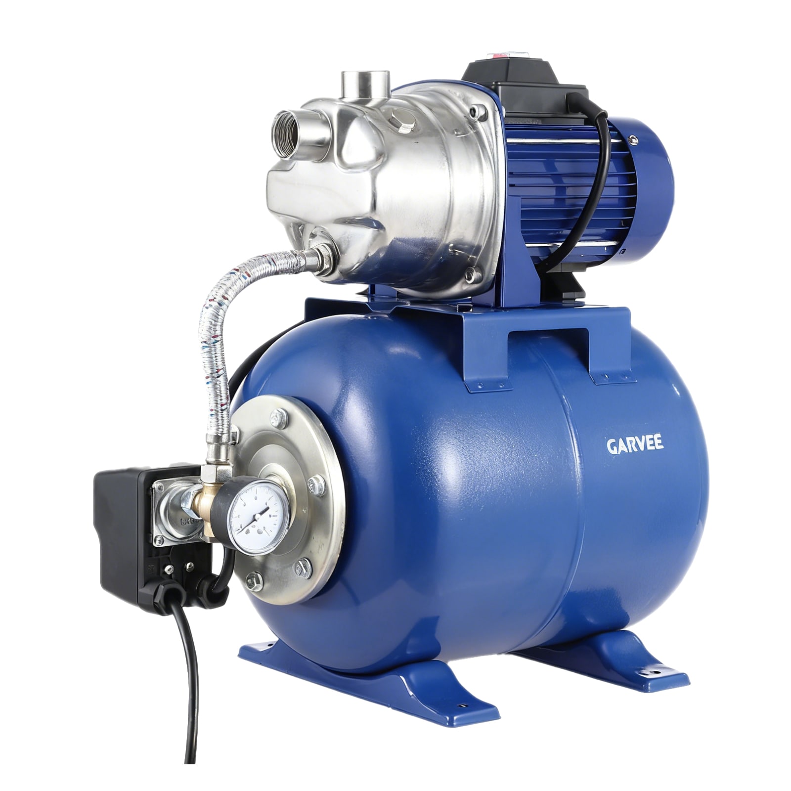 Aoile High Current 1.6HP Stainless Steel Shallow Well Jet Pump with 5-Gallon Pressure Tank 1320GPH 164ft Max Head Auto Pressure Switch 115V for Home Farm Garden Irrigation and Water Supply Blue