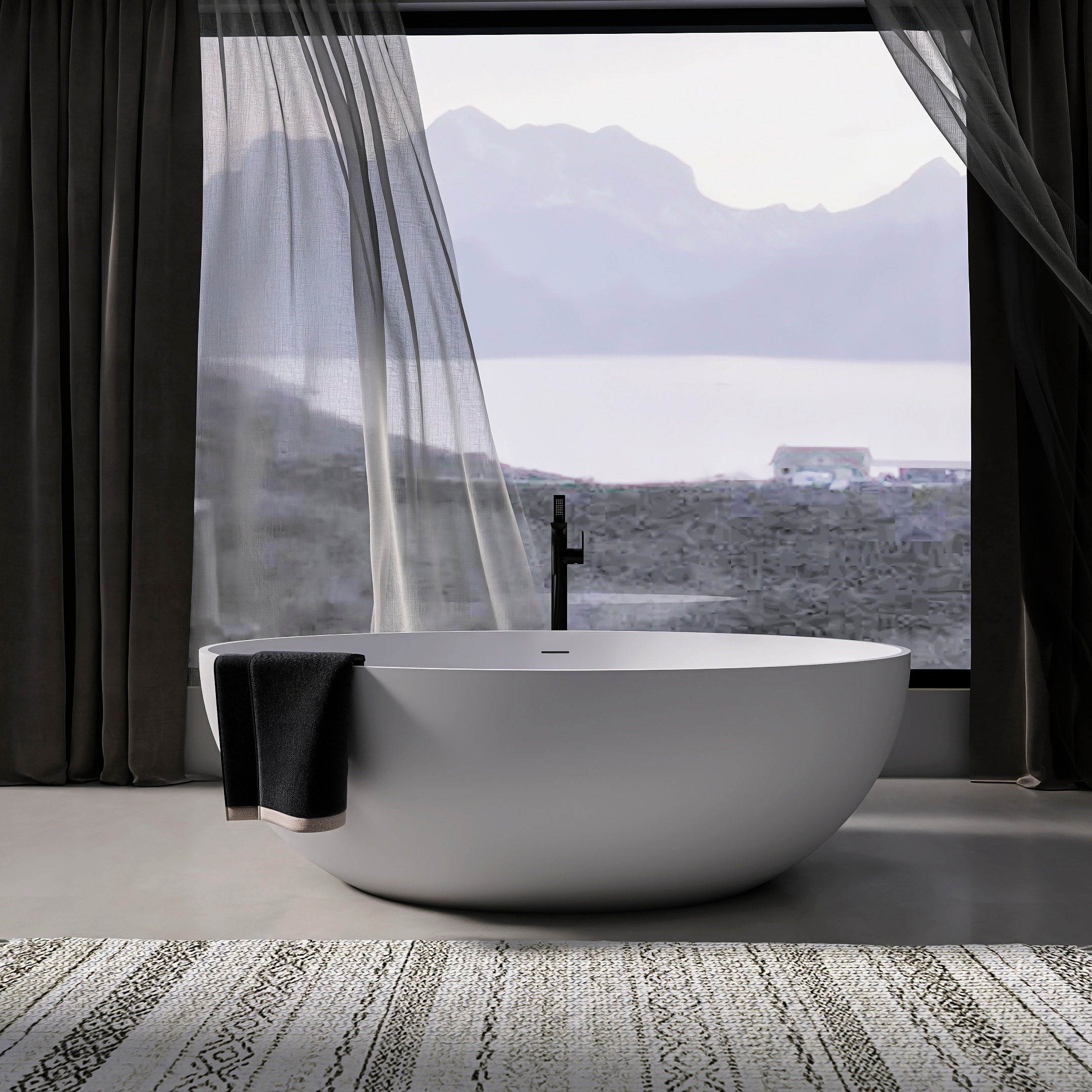 Tatayosi - 67 inch freestanding solid surface soaking bathtub for bathroom