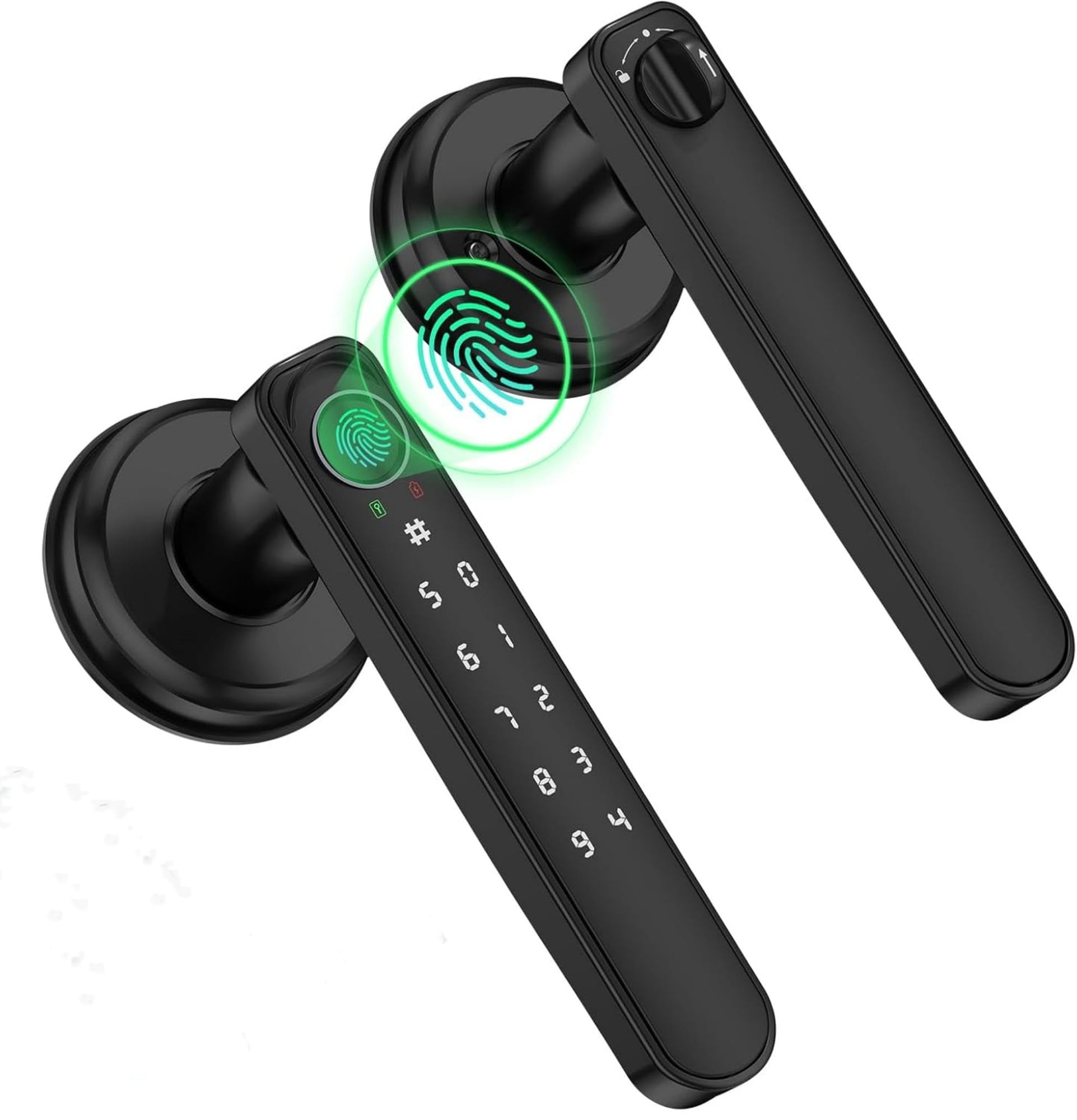 Justincity  Fingerprint Door Lock Smart Door Knob Biometric Keyless Entry with Code and App for Home Hotel Office Apartment Deep Black