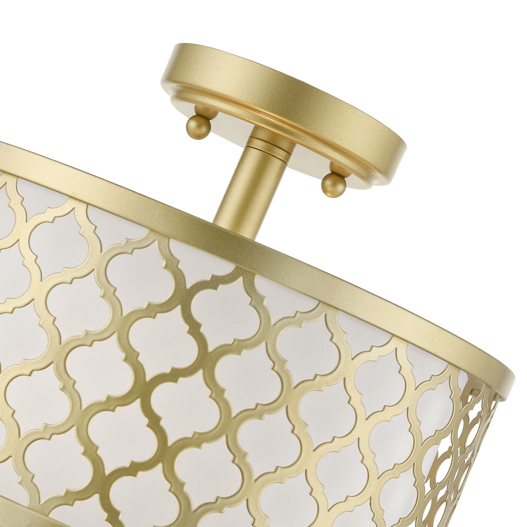 Arabesque Soft Gold Drum Semi-Flush Mount with Off-White Shade