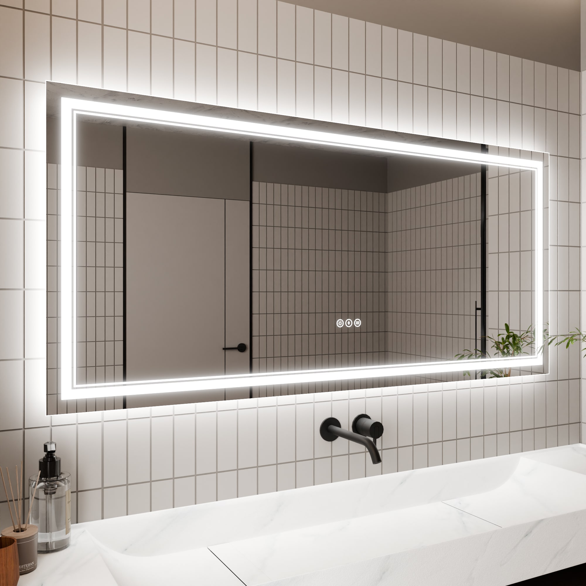 AAZJ JDEX-TFMR2860 HS LED Lighted Mirror 28-in x 60-in Polished Frameless Rectangle Dimmable LED Lighted Fog Free Bathroom Vanity Mirror ( White )