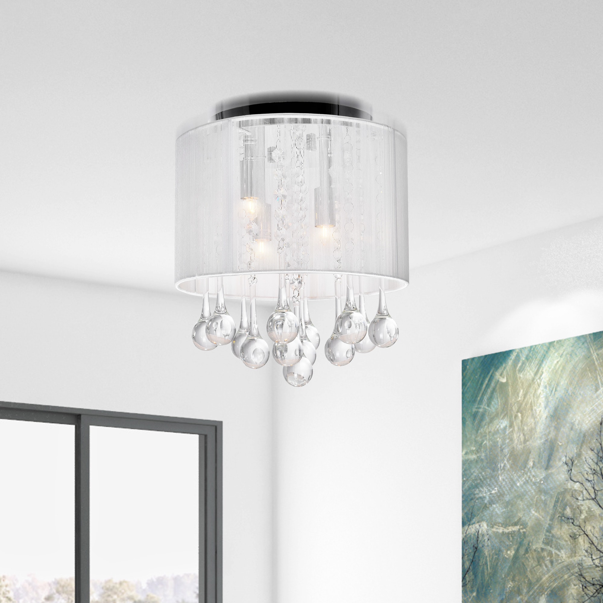 CWI Lighting 5006C10C-R (W) Water Drop 4 -Light 10-in Chrome Flush Mount Light