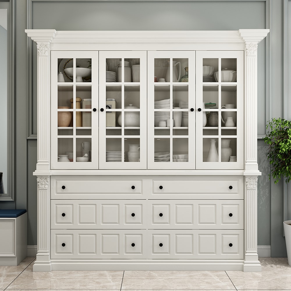 FUFU&GAGA Painted Dining Cabinet Contemporary/Modern White Pantry with Wine Storage