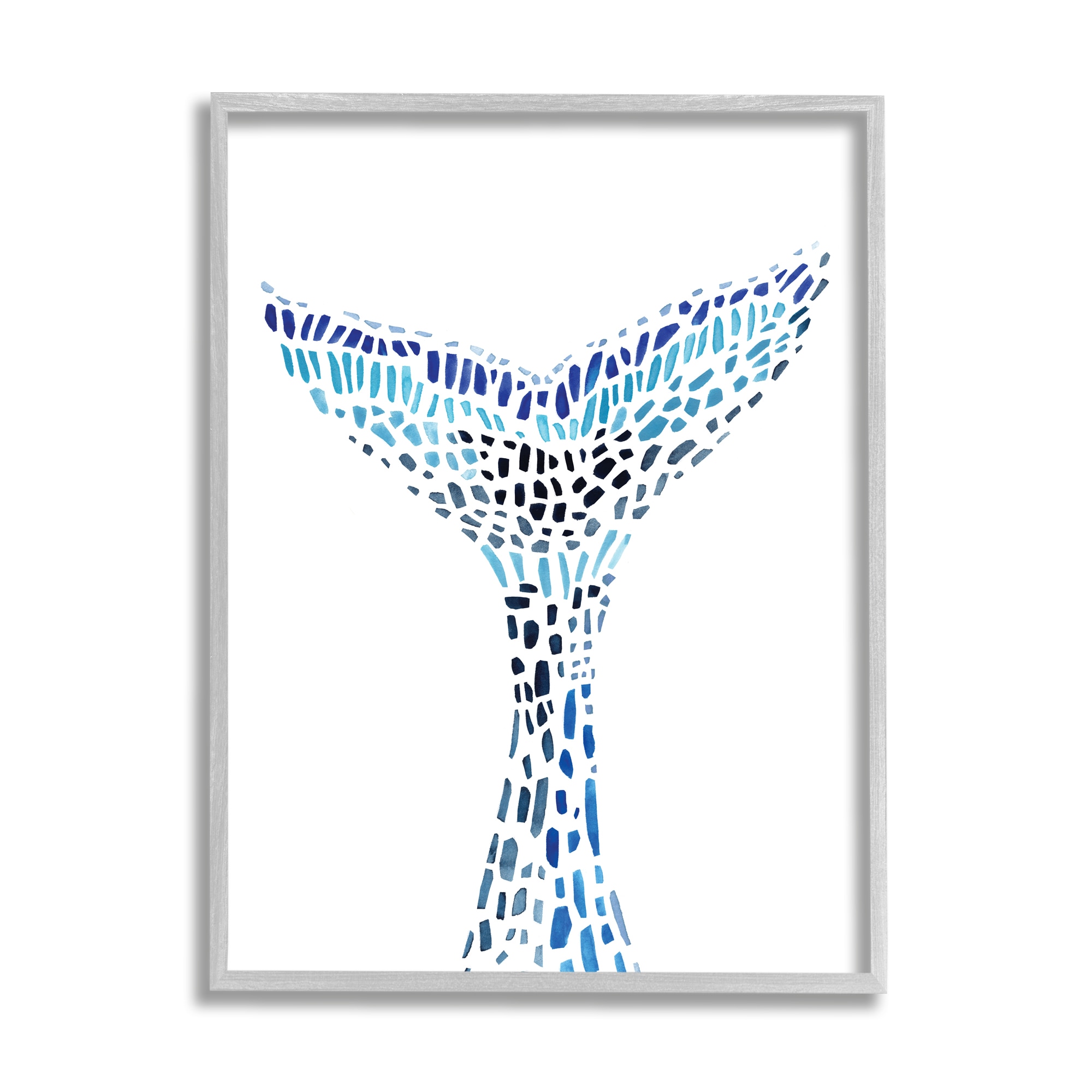 Stupell Industries AE-571-GFF-24X30 Abstract Nautical Fin Blue Geometric Block Pattern Annie Warren Framed 30-in H x 24-in W Animals Print