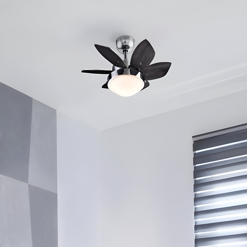 24-Inch Chrome Ceiling Fan with Brown Blades and LED Light