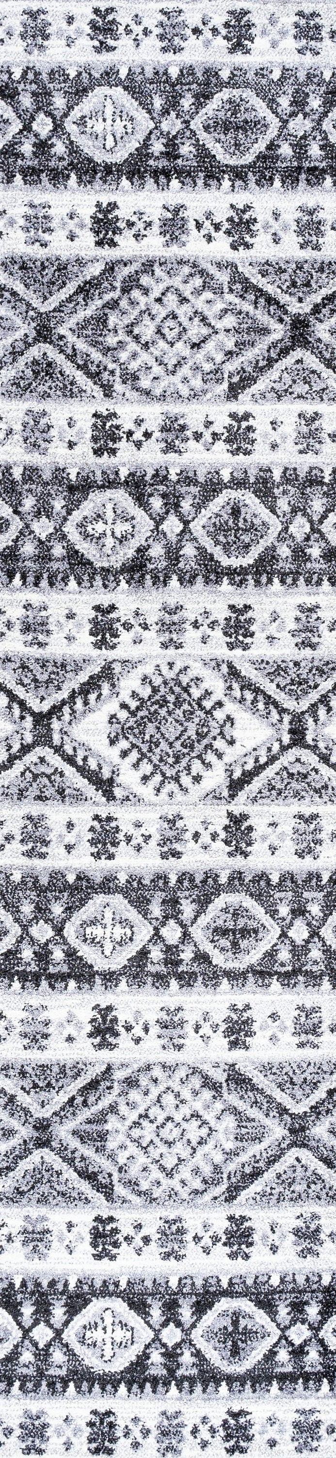 Charcoal and Ivory Distressed Geometric Synthetic Area Rug