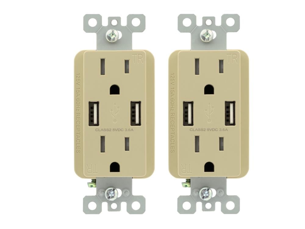Utilitech R1615D36-IV2 15 -Amp 125-volt Tamper Resistant Residential Decorator USB outlet Dual Type A , Ivory 2 -Pack