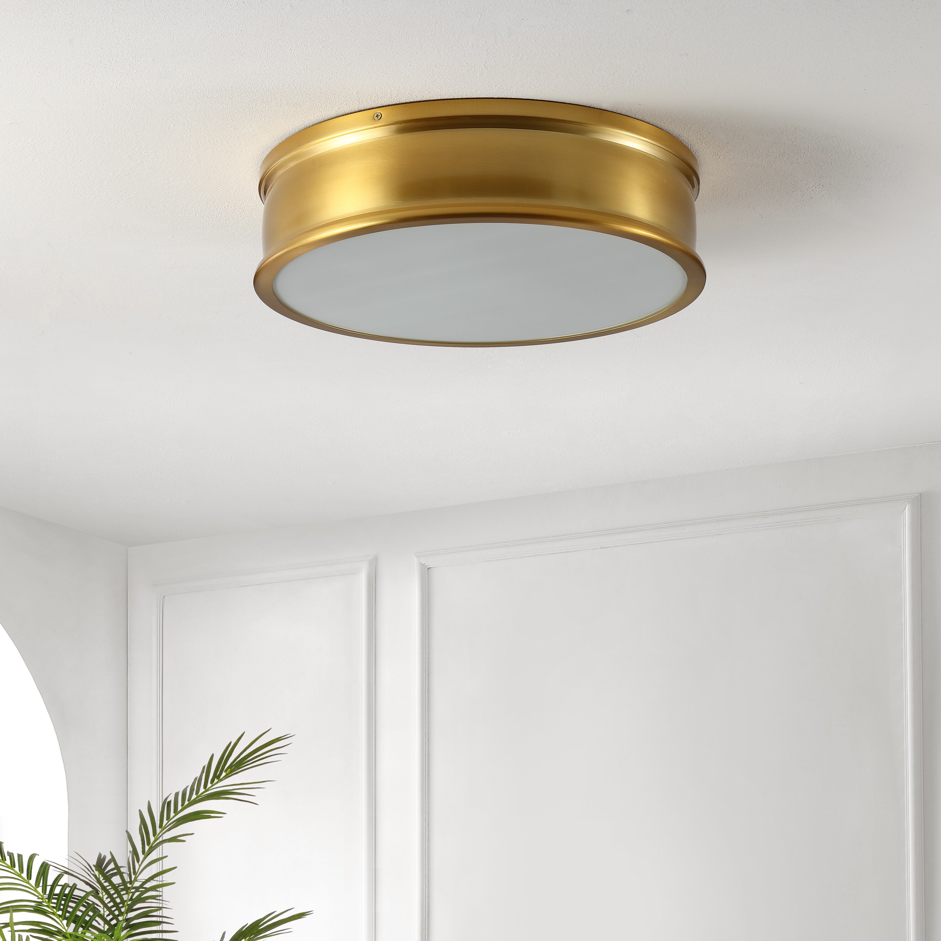 Adria 16" Brass Gold Iron Flush Mount Light with Glass Shade