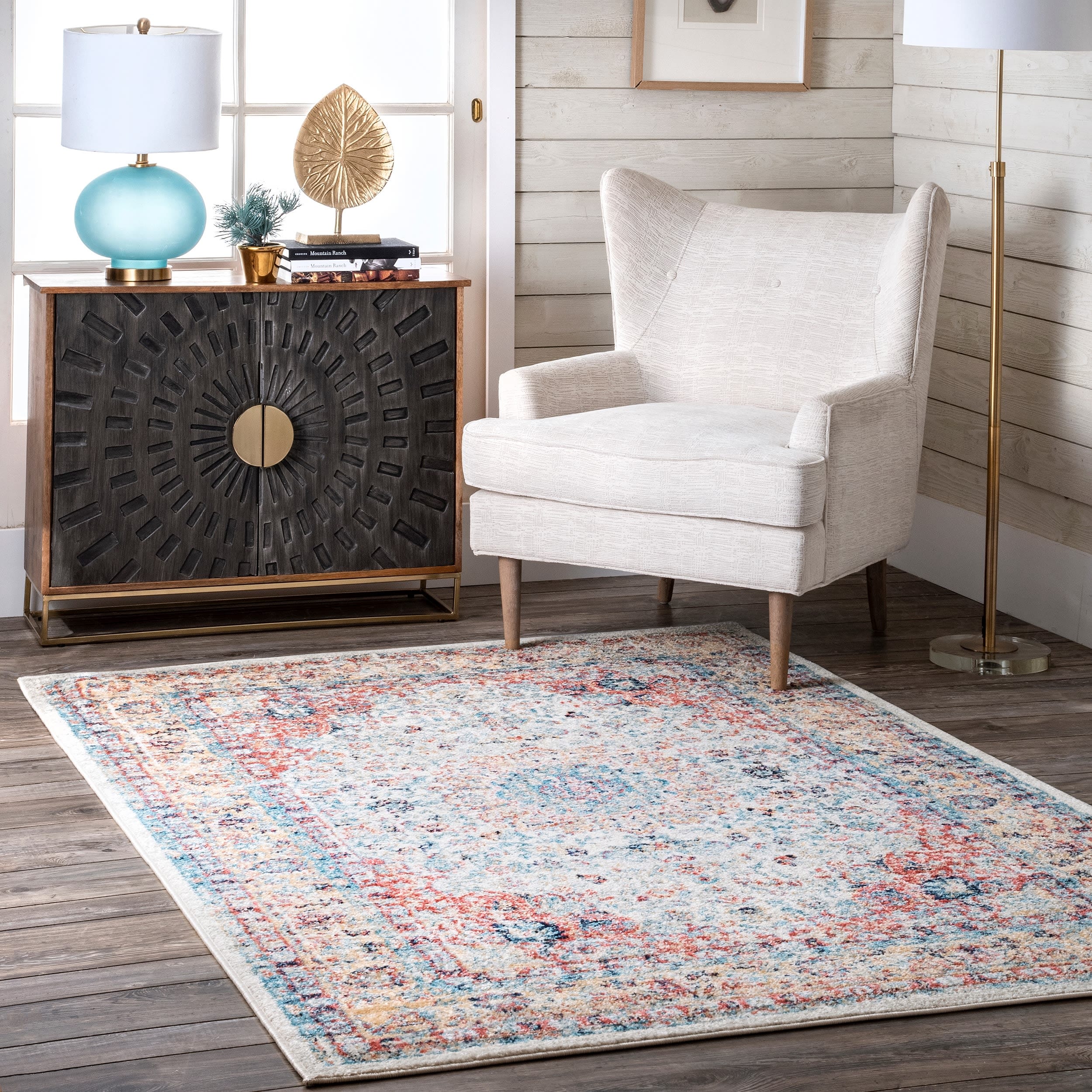 nuLOOM RZBD07F-406 Verona 4 x 6 (ft) Loomed Polypropylene Gold Rectangular Indoor Medallion Area rug