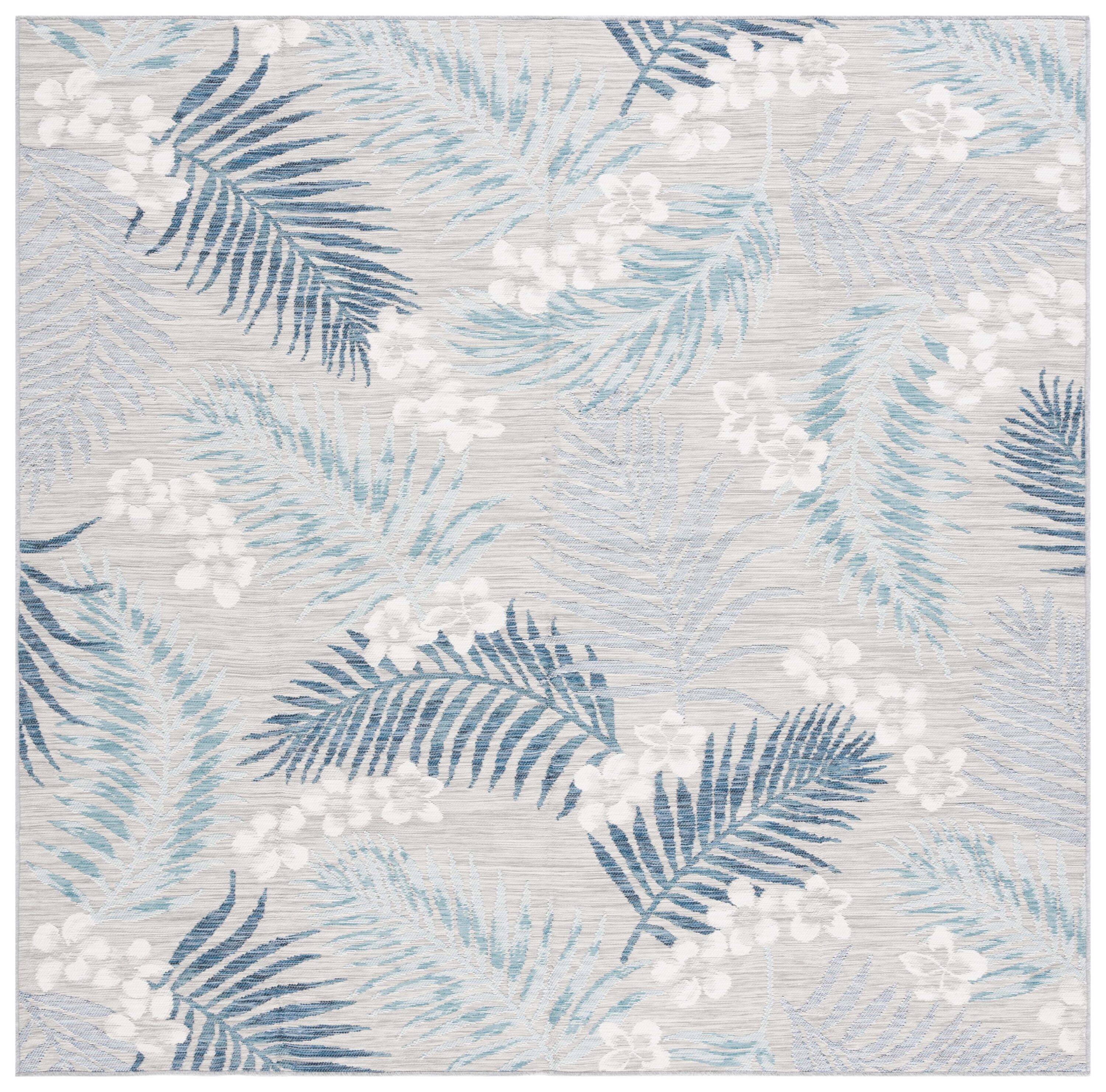 Safavieh SUN675F-7SQ 7 x 7 (ft) Loomed Gray/Blue Ivory Square Indoor/Outdoor Floral/Botanical Mid-Century Modern Area rug