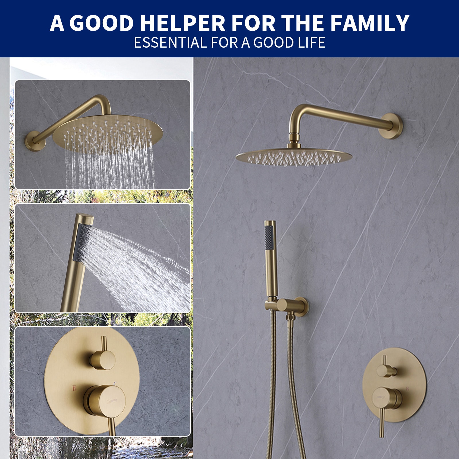Brushed Gold Stainless Steel Rain Shower Faucet with Handheld Combo