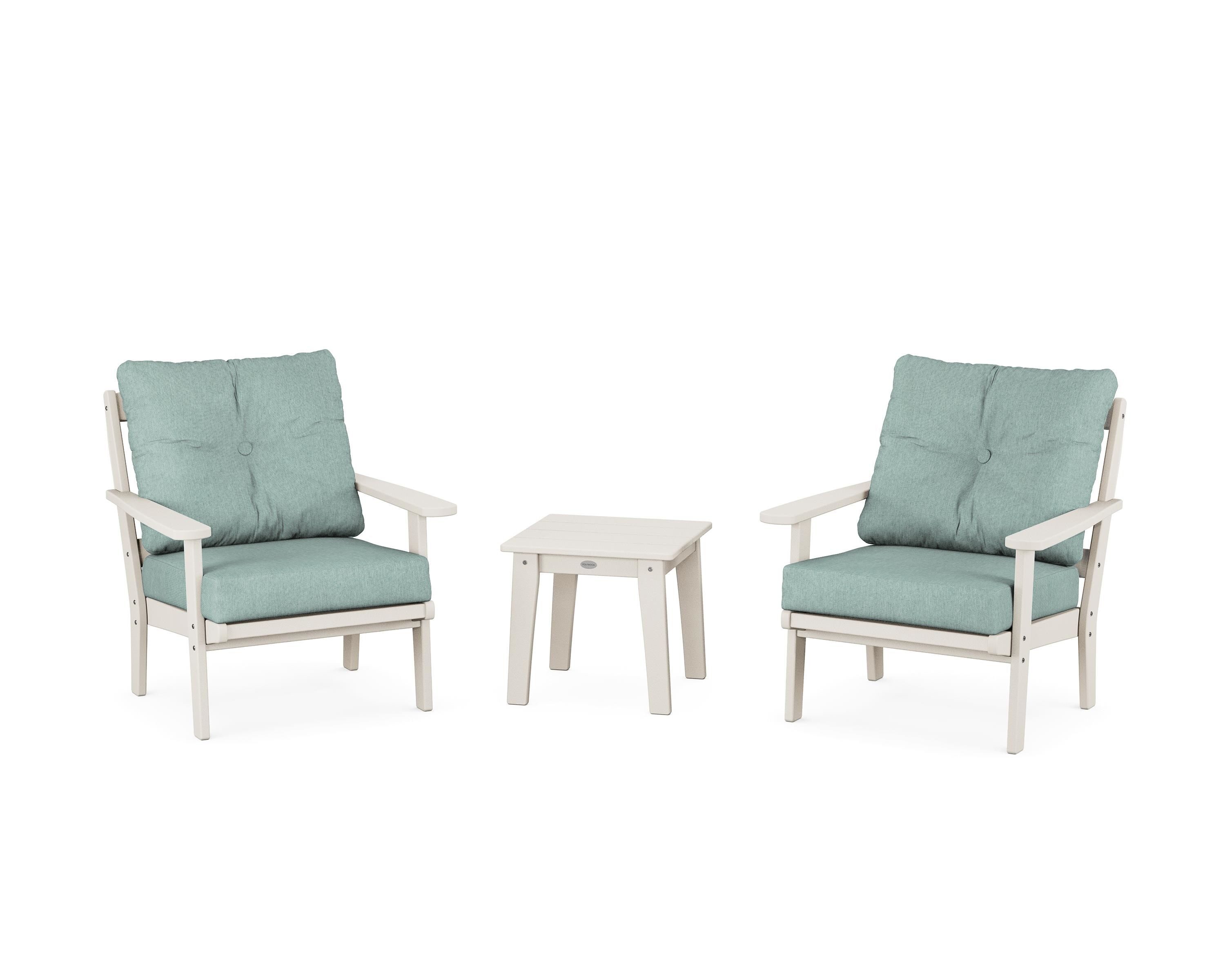 POLYWOOD PWS2133-2-SA161130 Mission 3 -Piece Patio Conversation Set with Green Cushions