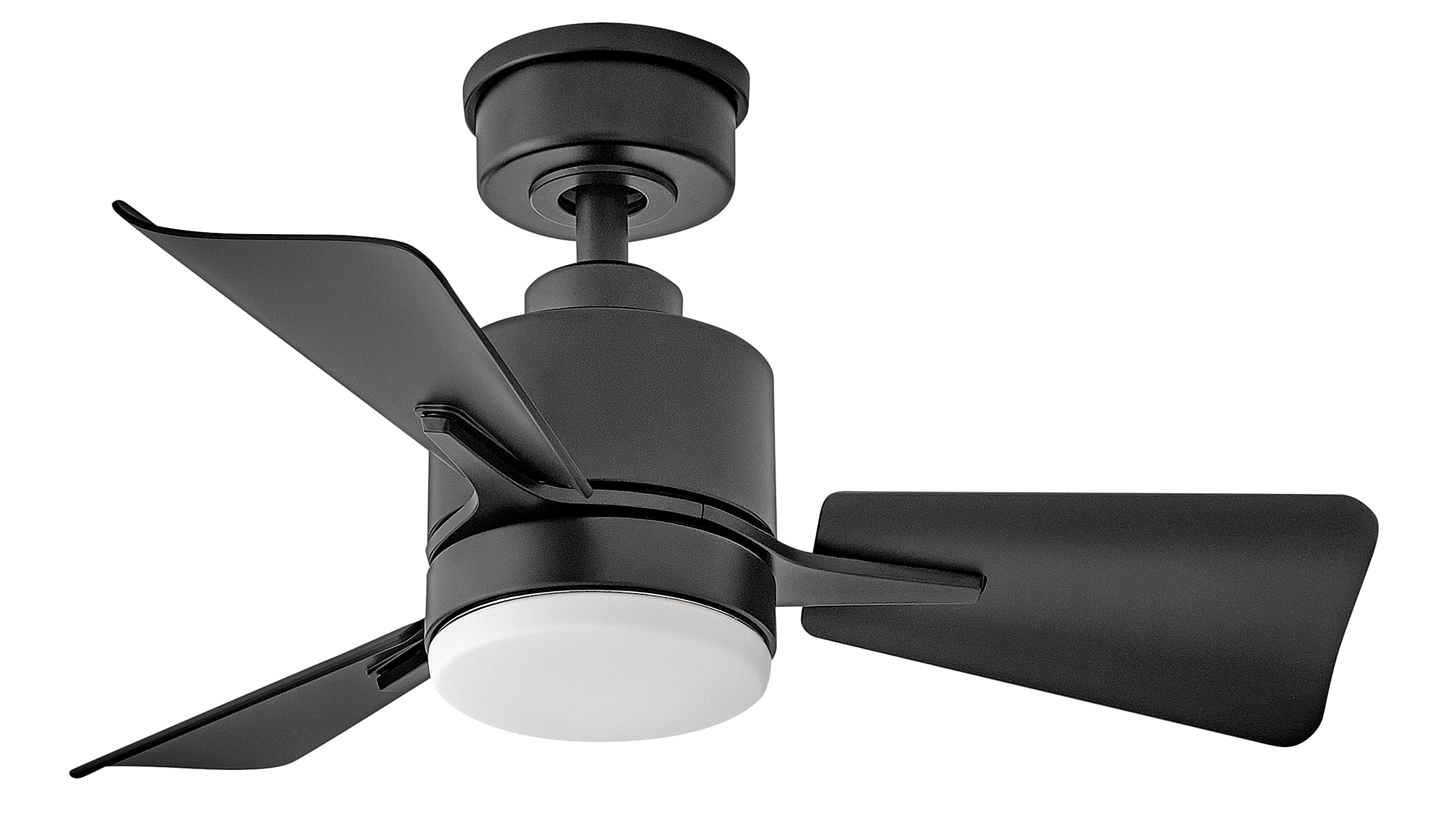 Hinkley 906030FMB-LDA Atom 30-in Integrated LED Outdoor Smart Matte Black with Matte Black Blades Ceiling Fan With Light - Remote Included ( 3 -Blade )