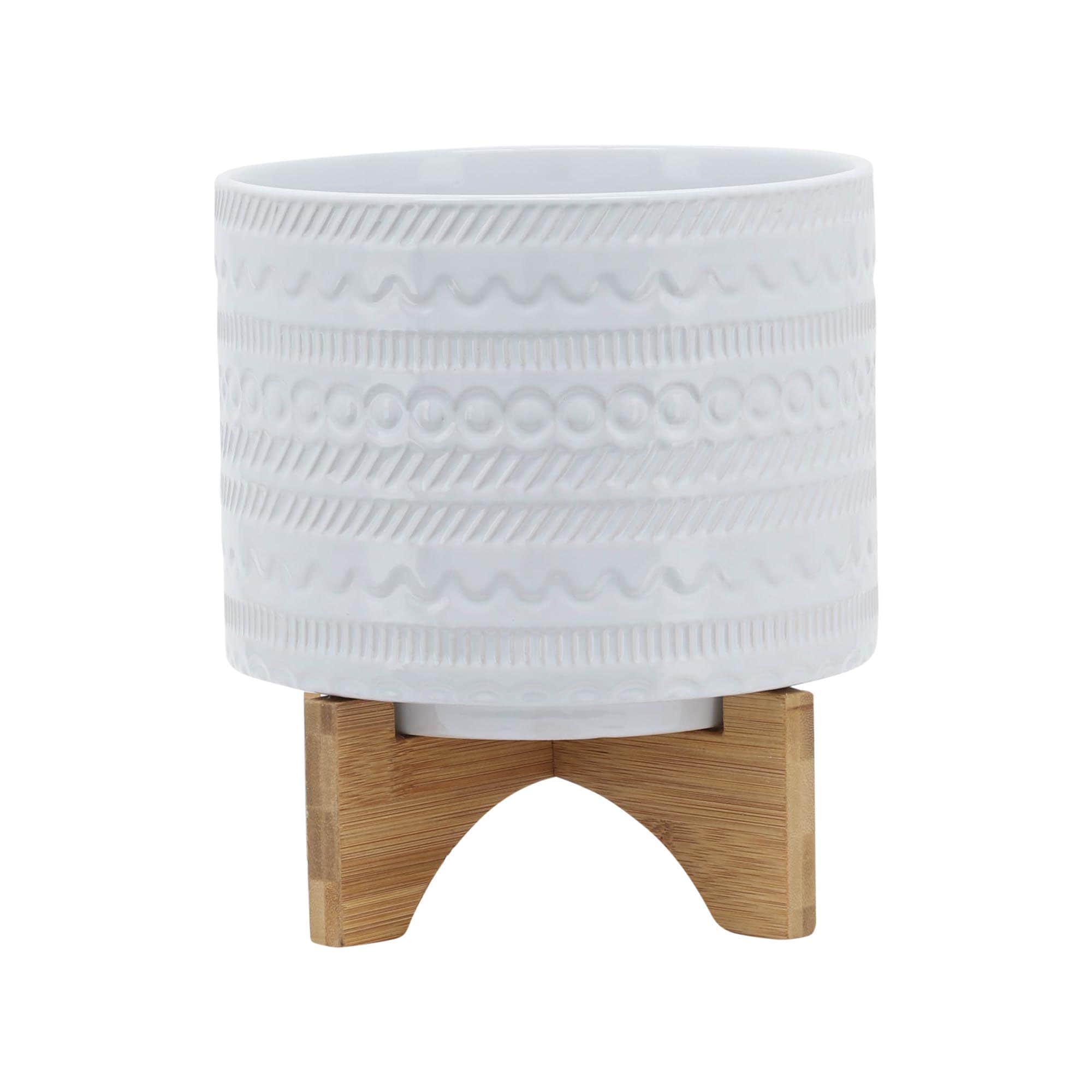 Miki Shinly JJ-6857-12SH Round 8.0-in W Medium White Ceramic Indoor/Outdoor Planter