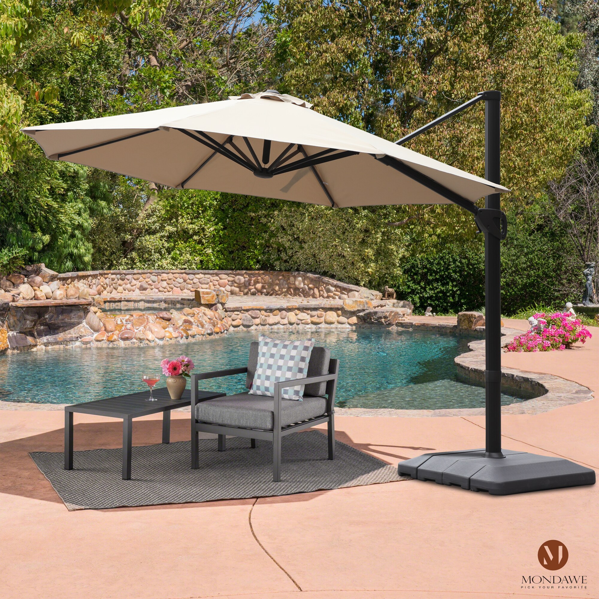 Mondawe 11-ft Cantilever Patio Umbrella with Base in the Patio ...