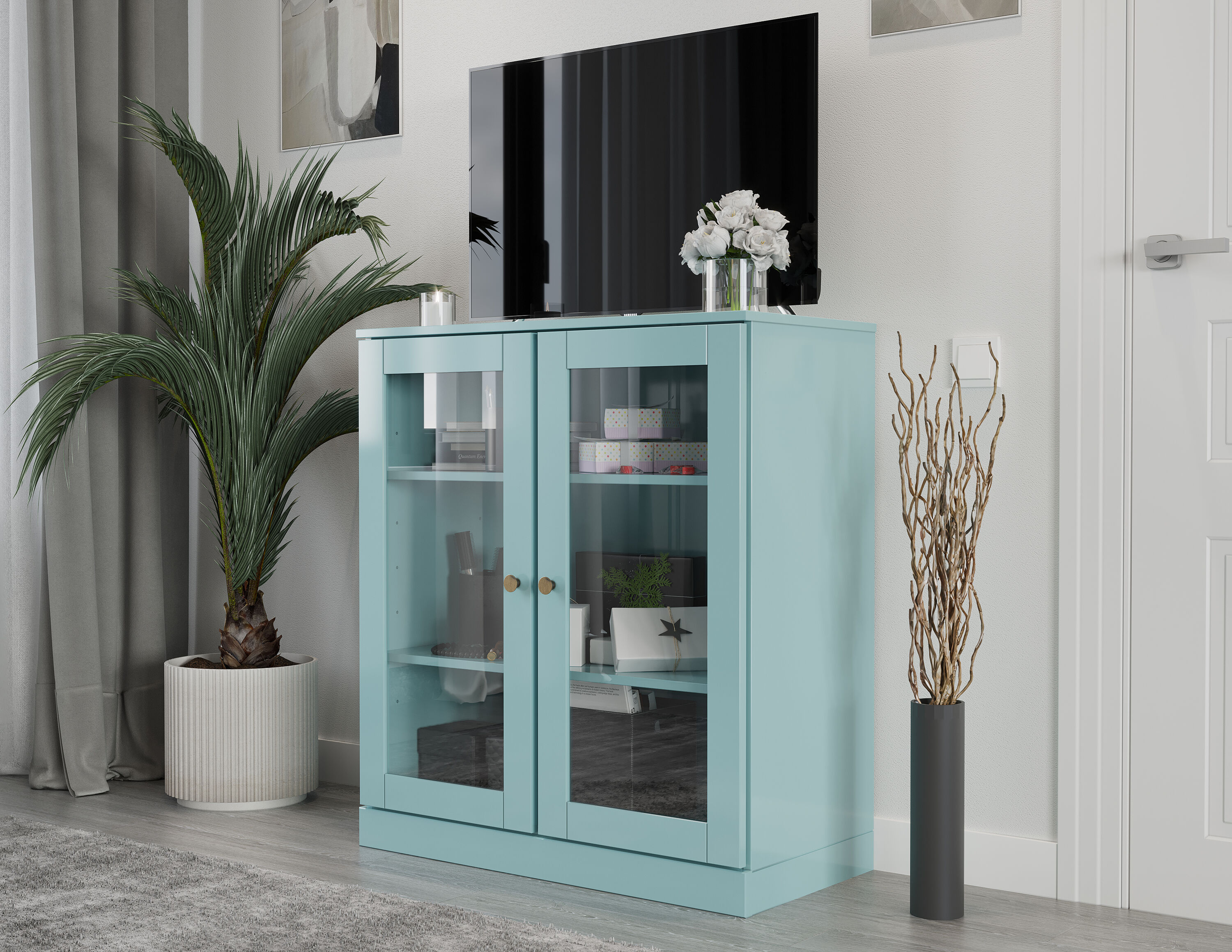 Palace Imports - Solid Wood TV Stand with Clear Glass Doors for TVs up to 32in