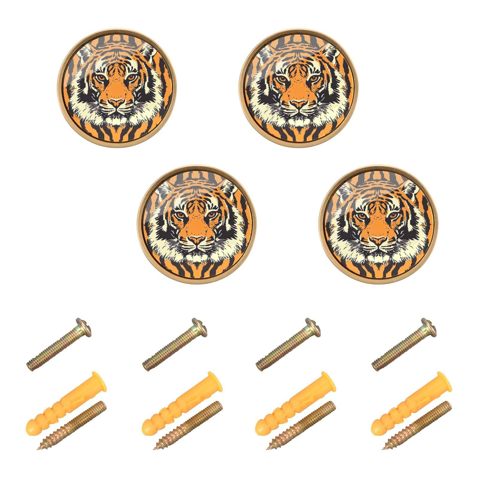 Aoibox  Set of 4 Graffiti Tiger Head Cabinet and Drawer Knobs for Home or Office