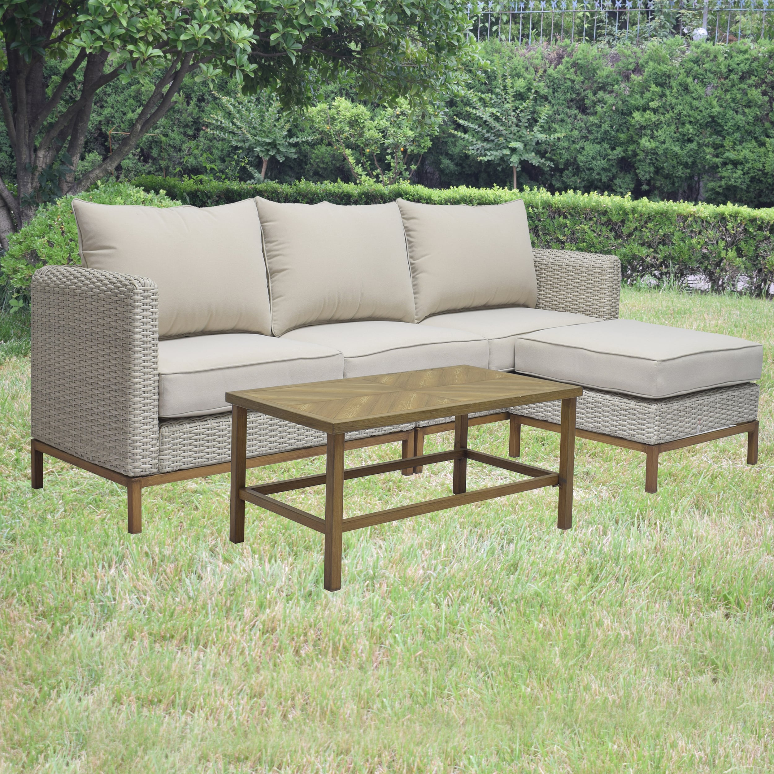 Origin 21 Veda Conversation Patio Set Off-white Conversation the Sets Patio with Springs at Cushions 4-Piece department in Wicker