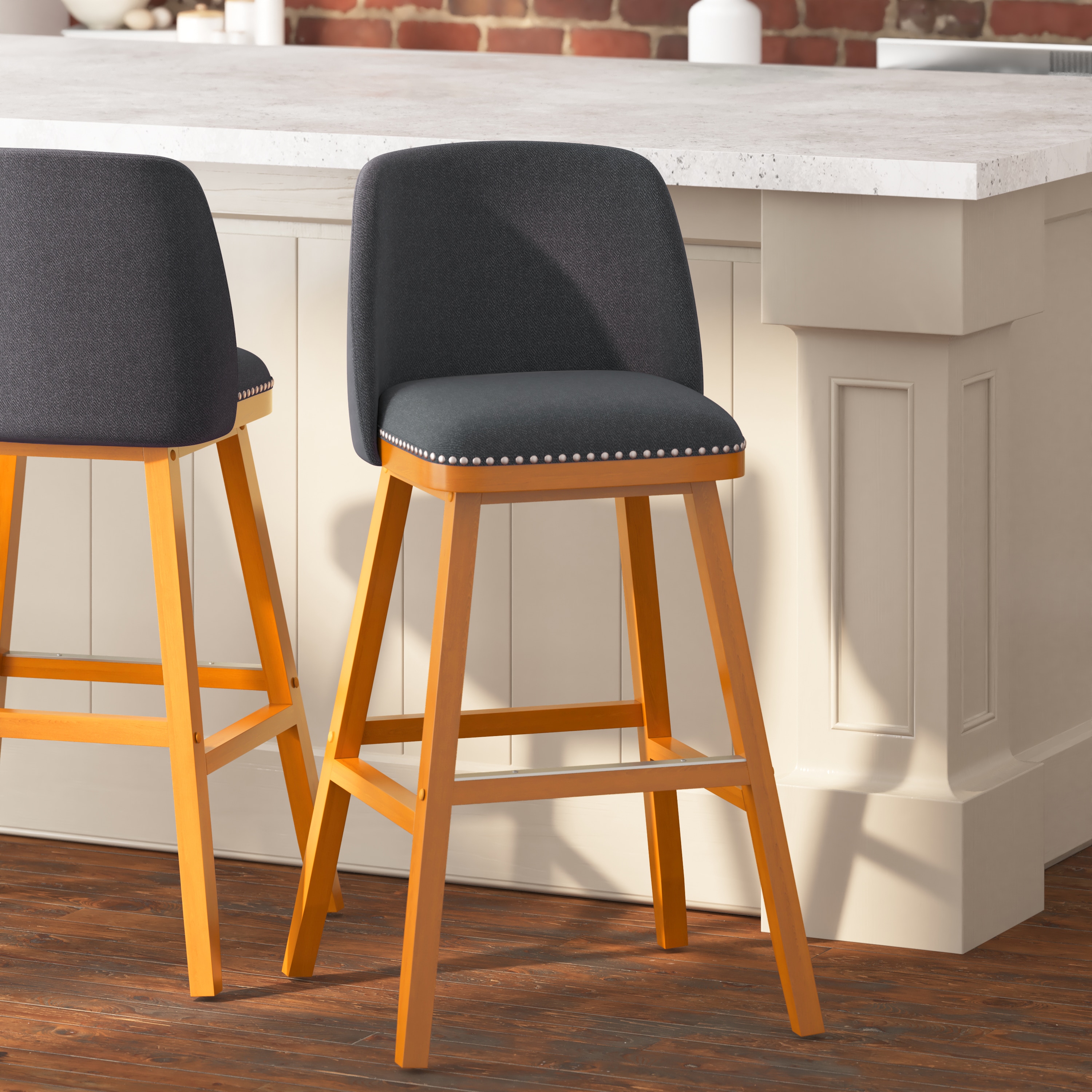 Taylor & Logan 196861088285 Nina 2 -Set Charcoal Faux Linen 31.0-in H Bar height Square seat Upholstered Wood Bar Stool and Back