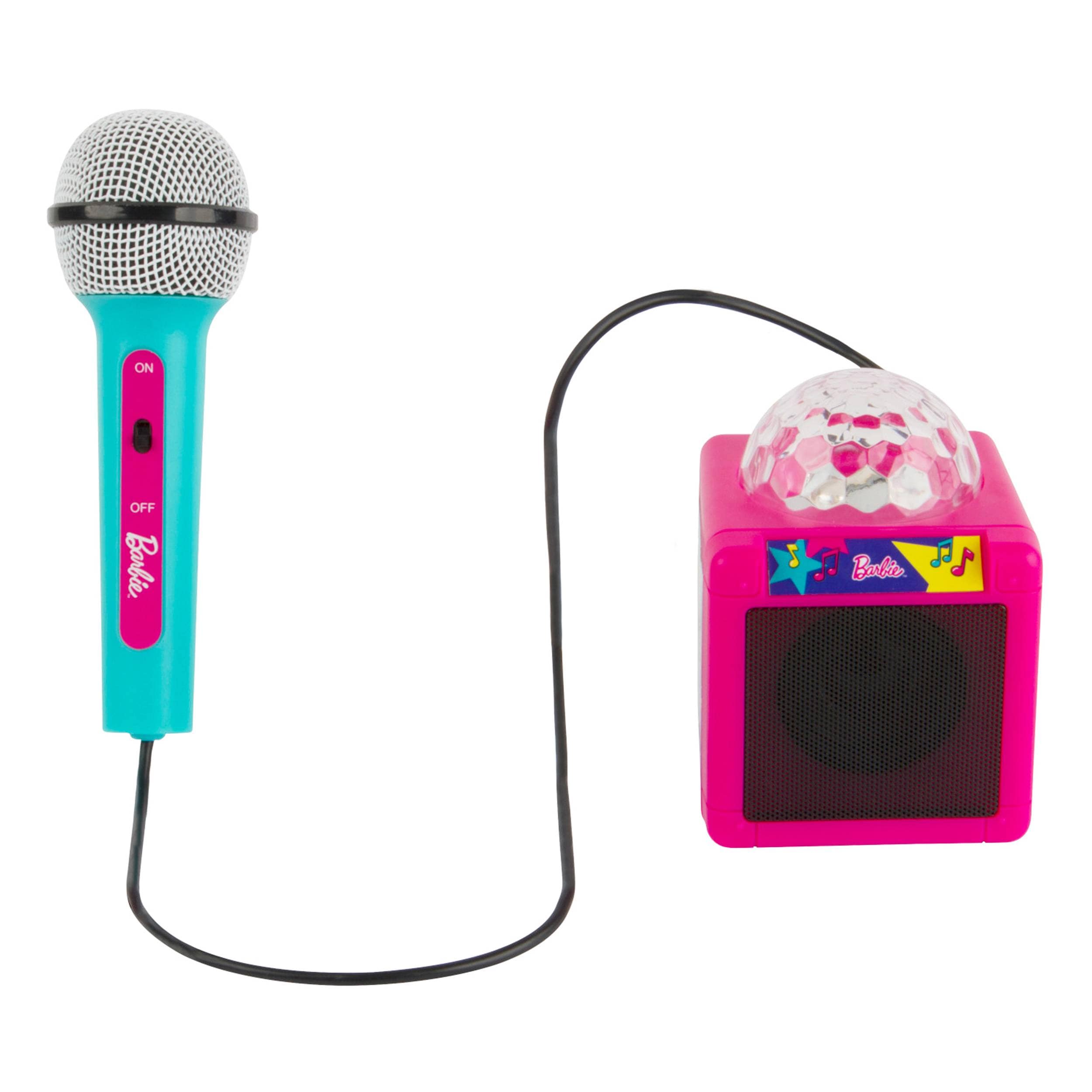 Barbie Kids Bluetooth Karaoke Speaker and Microphone with Disco Lights -  Pink and Blue in the Kids Play Toys department at