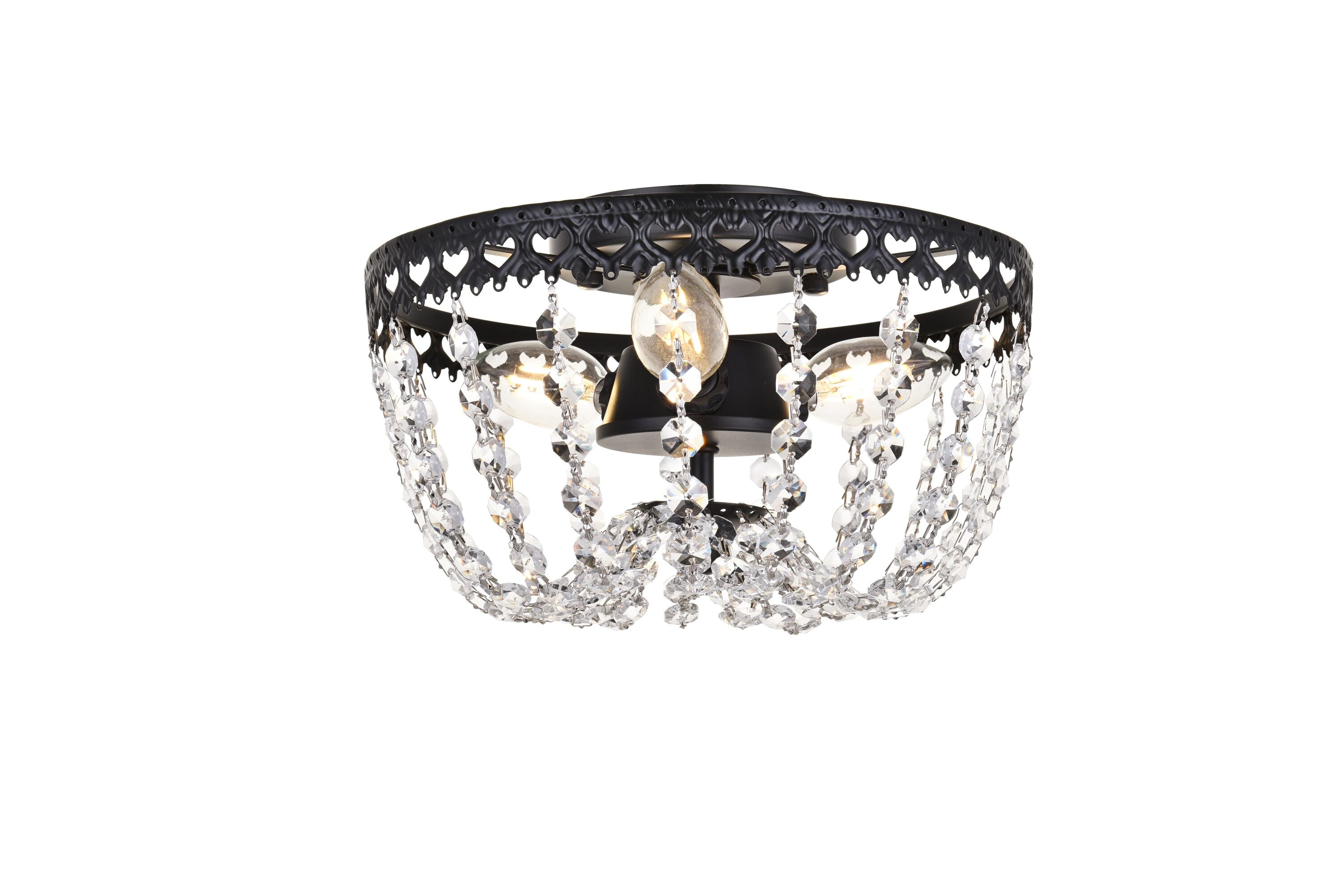 Kylie 10" Black Iron and Crystal Flush Mount Light