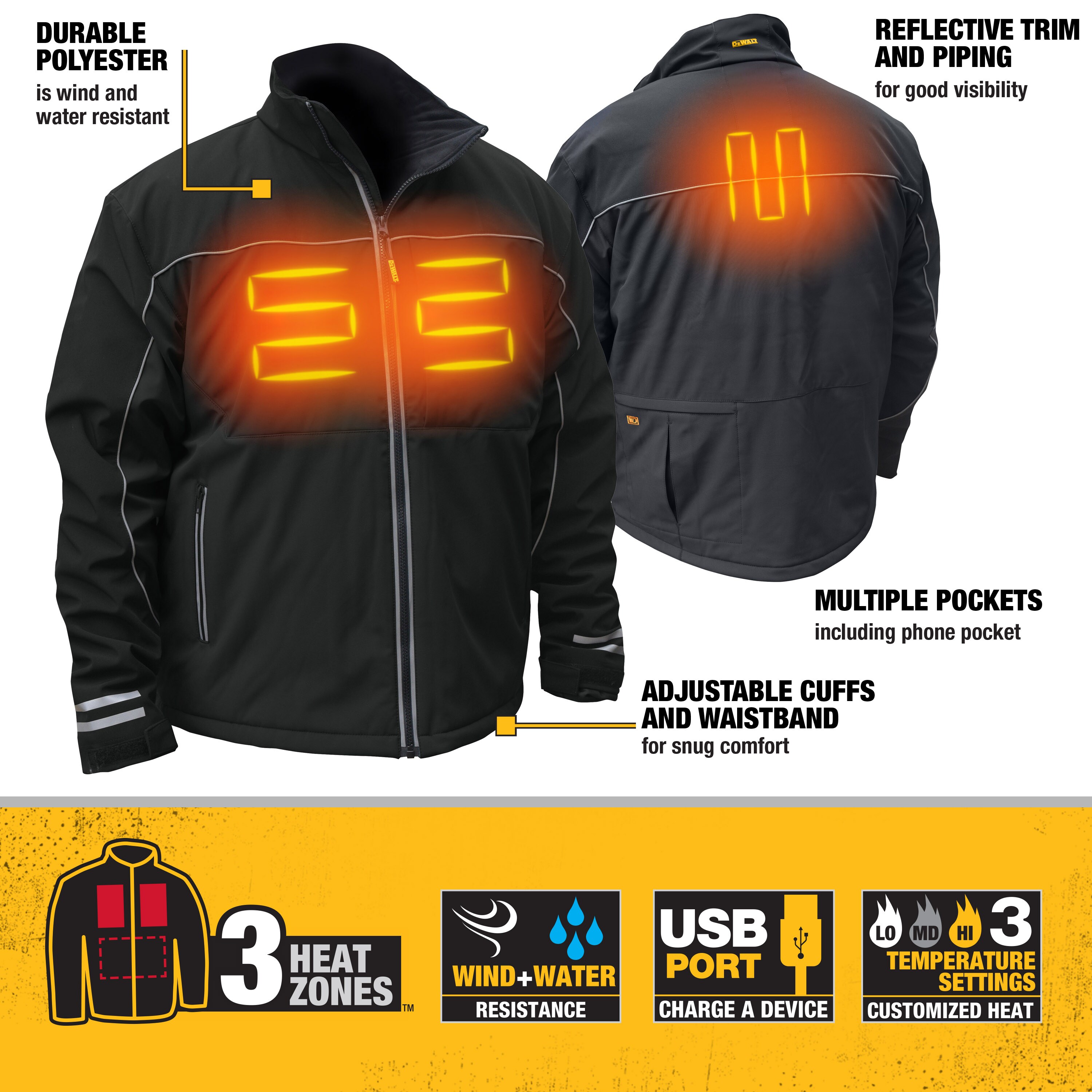 DEWALT Unisex Black Heated Jacket Small at Lowes