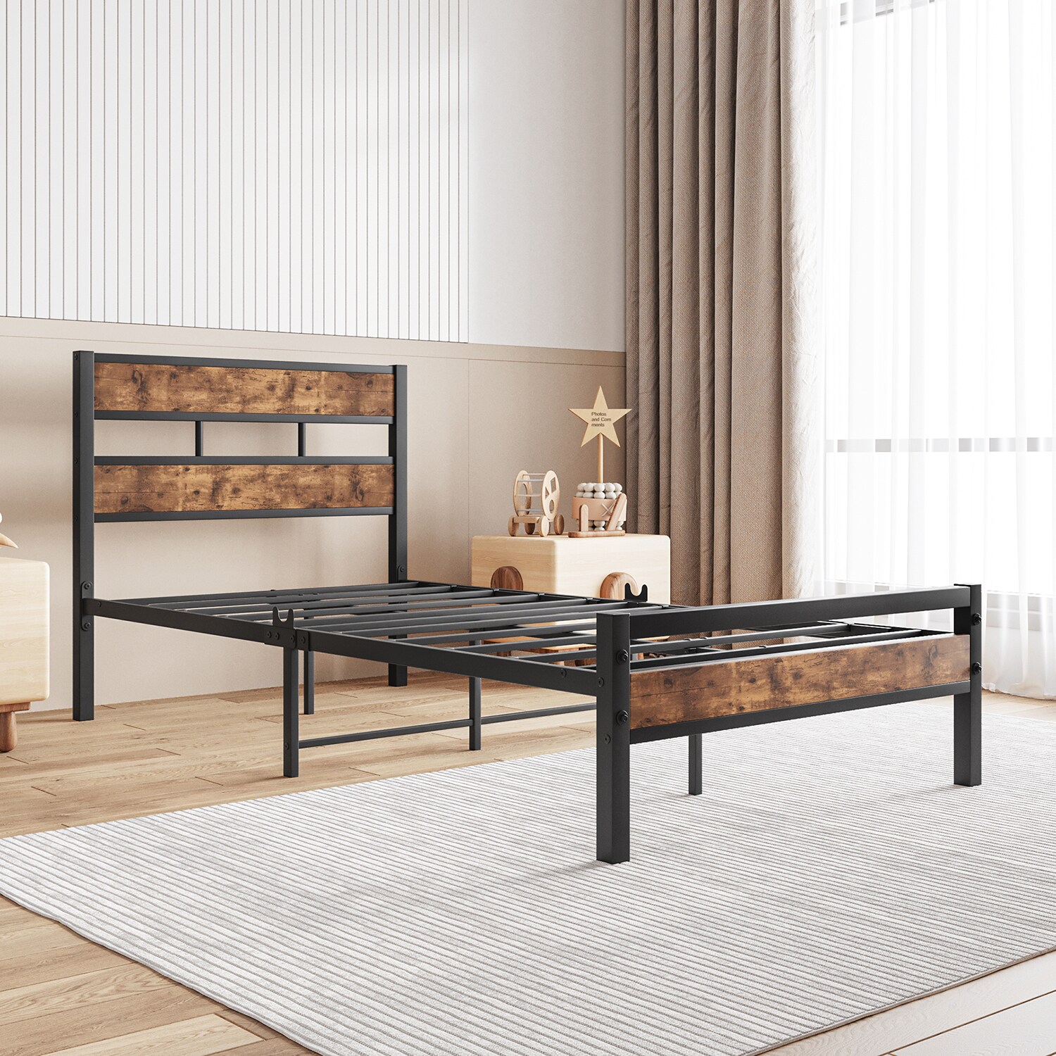 Sumyeg Twin Size Platform Bed Frame Brown Twin Metal Bed Frame in the ...