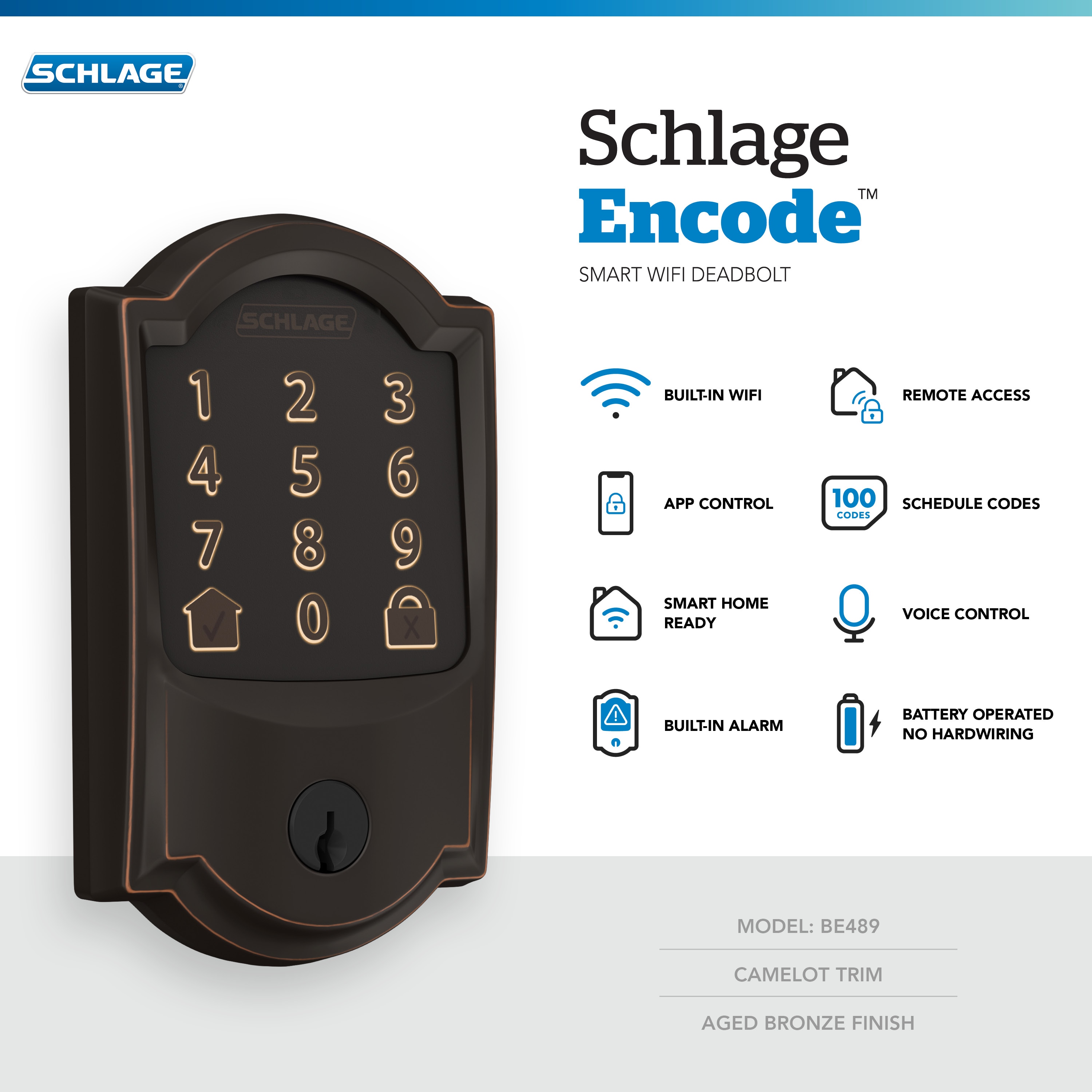 Schlage Encode Customizable Keying Camelot Aged Bronze Smart Lock Electronic Deadbolt with Wifi Bluetooth Touchscreen Keypad BE489WB CAM 716 G Sansujyuku sansujyuku.com