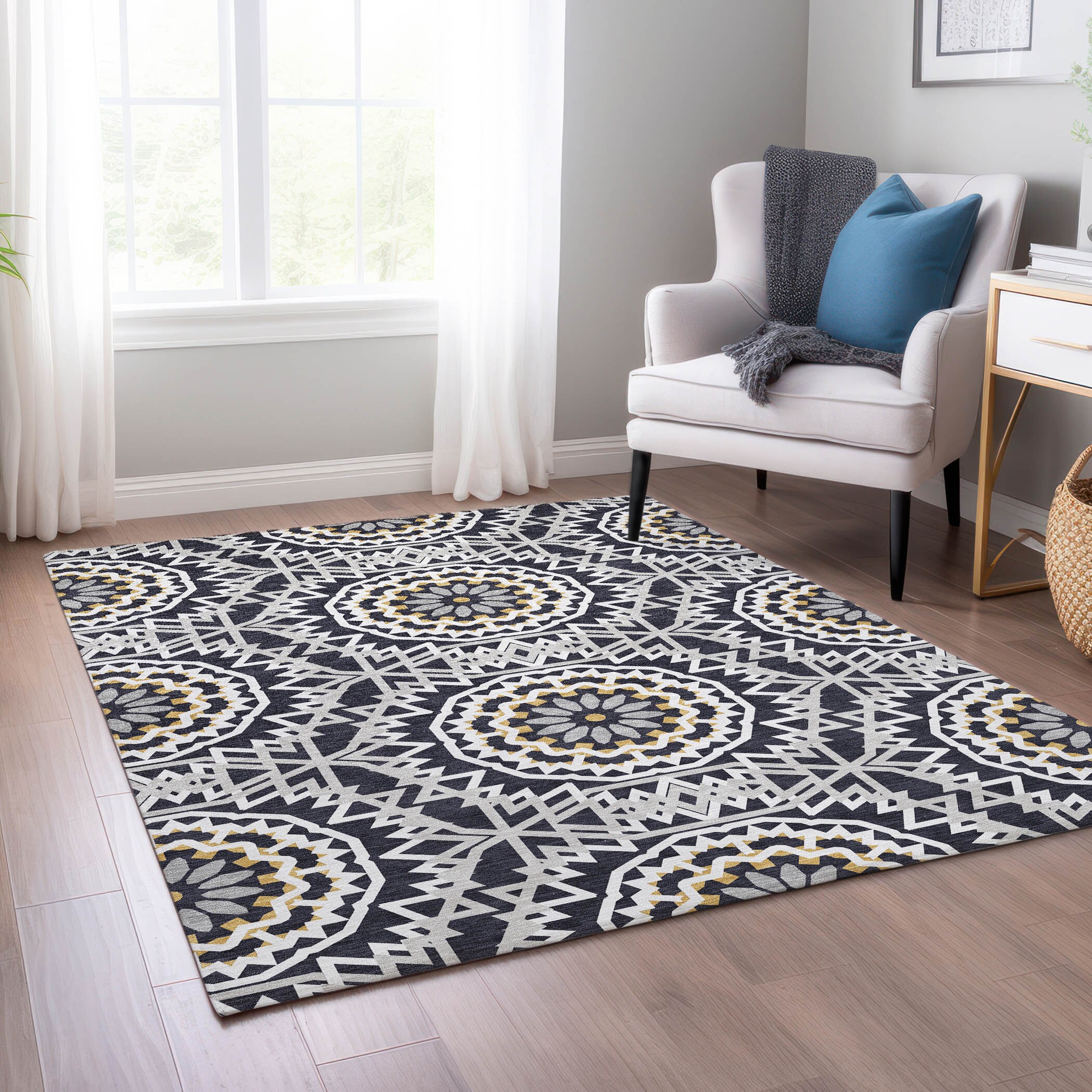 Addison Rugs ACN619BK8X10 Chantille ACN619BK 8 x 10 (ft) Polyester Black Rectangular Indoor/Outdoor Abstract Machine washable Area rug