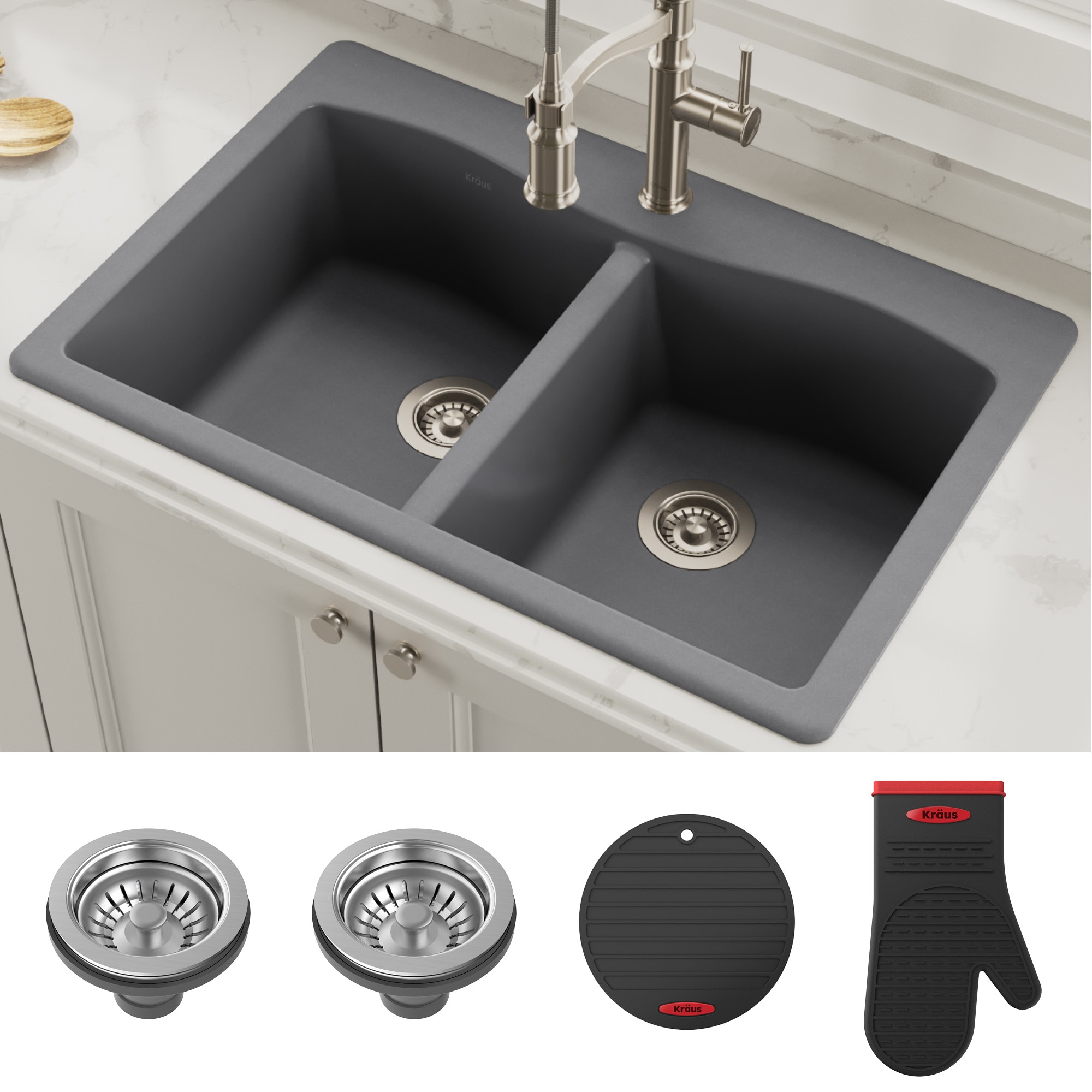 Kraus KCA1200 33 Inch Undermount Kitchen Sink with Commercial Pull-Down  Faucet, NoiseDefend™, Smart Low Divider, Wear-Resistant Finish, Easy-Clean  Nozzles, Smart Single Handle Design, Eco-Friendly Faucet, and ADA Compliant