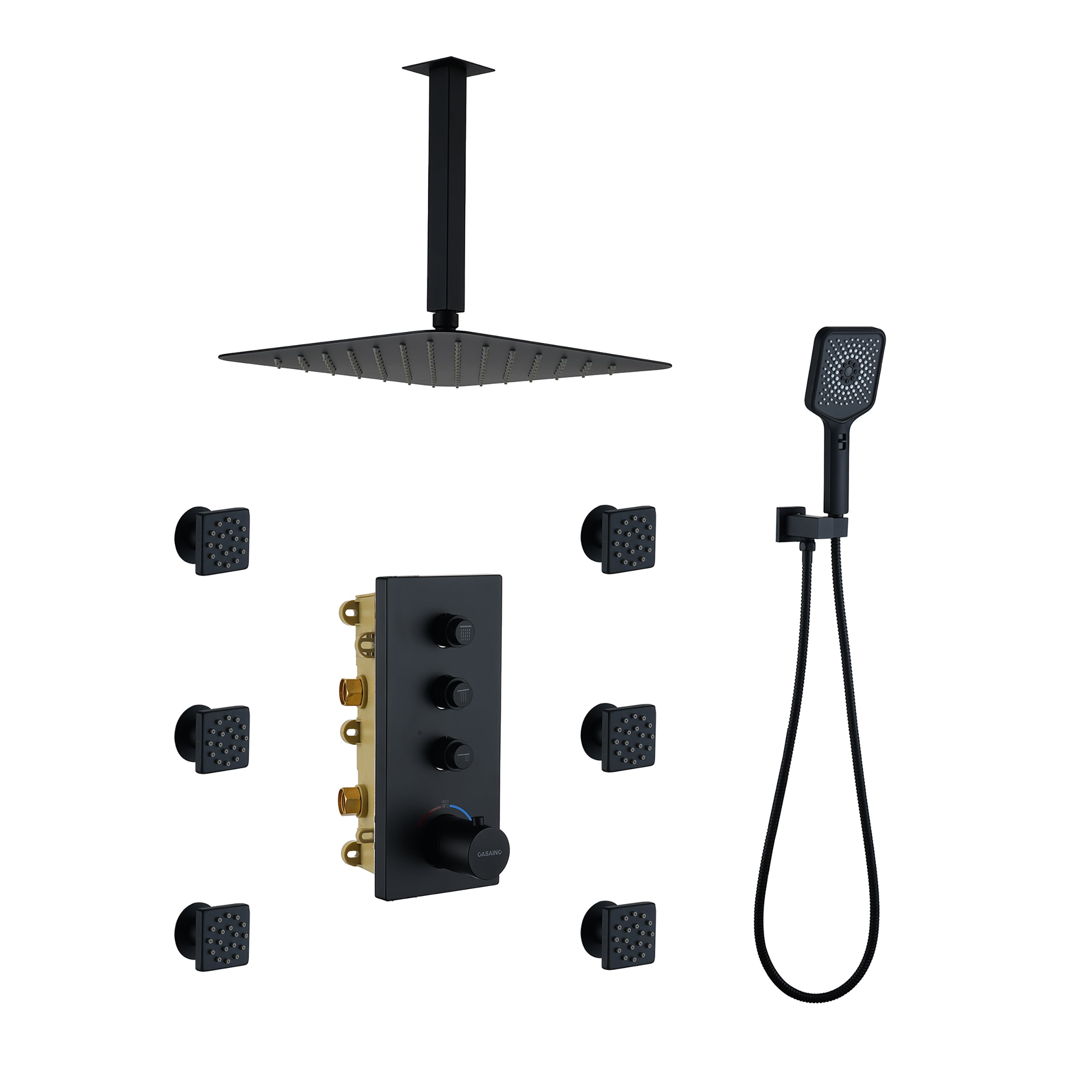 CASAINC CA-102009EB-3 Matte Black 12-in Built-In Shower Faucet System with 3-way Diverter ( Thermostatic Valve Included )