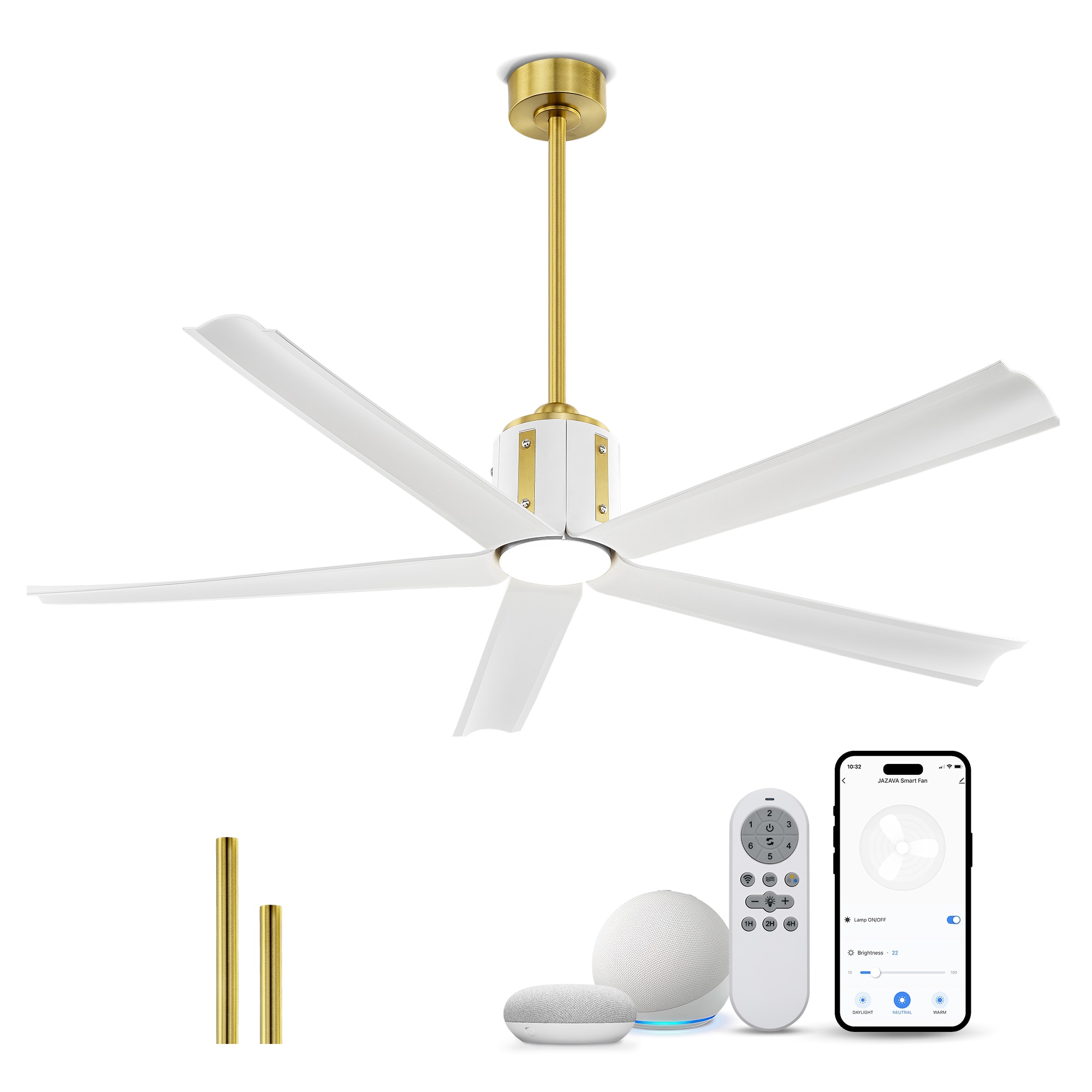 LTMATE LSLT-CF02-BGW JAZAVA 60-in Color-Changing Integrated LED Smart Gold with Painted Blades Ceiling Fan With Light and Remote ( 5 -Blade )