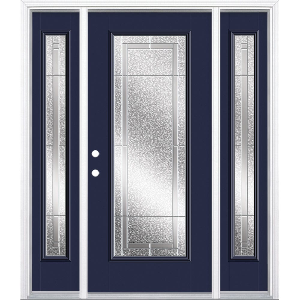 Masonite 3420184 Focus 60-in x 80-in x 4-9/16-in Fiberglass Full lite Right-hand inswing Eclipse Painted Prehung Front Door with Sidelights with Brickmould Insulating core