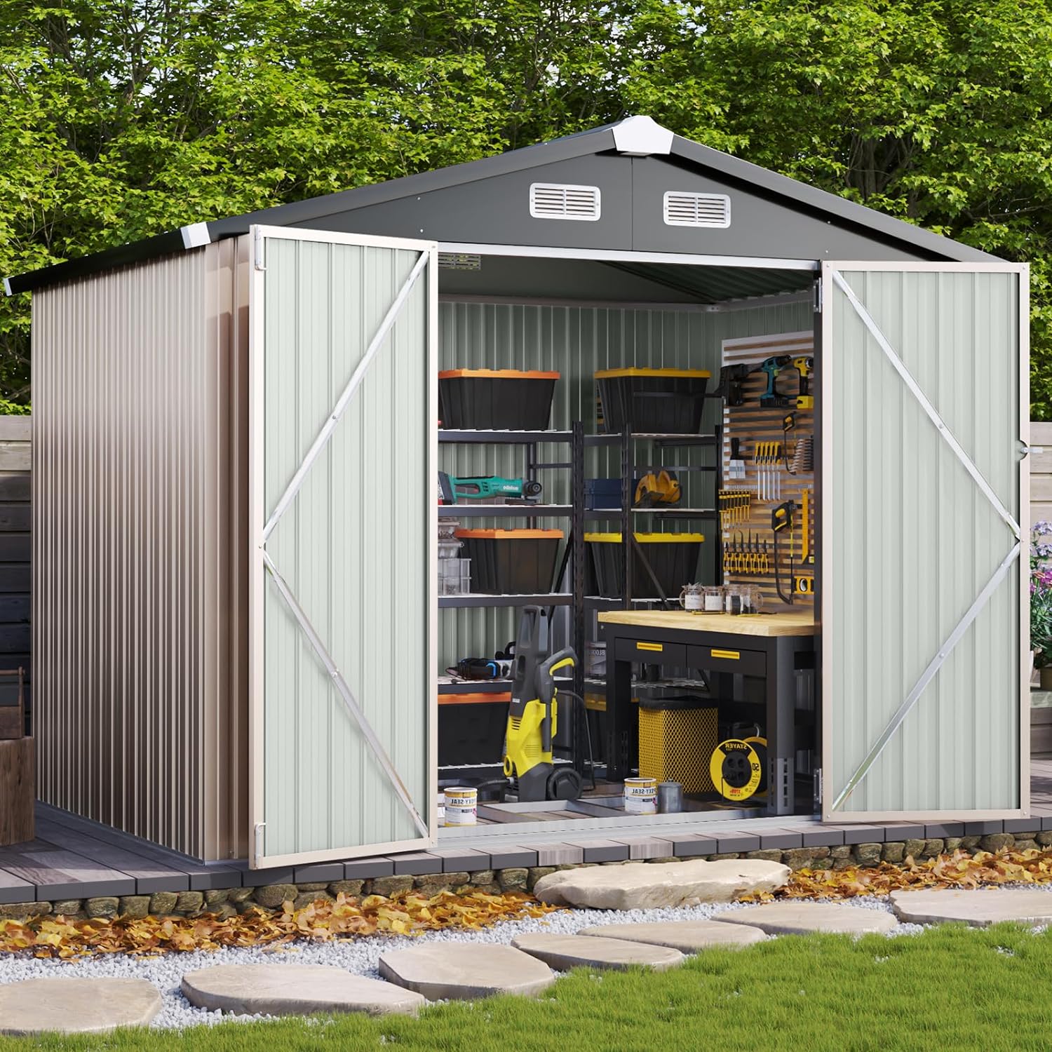 AOXUN 5.6-ft x 8.5-ft Galvanized Steel Storage Shed in the Metal ...