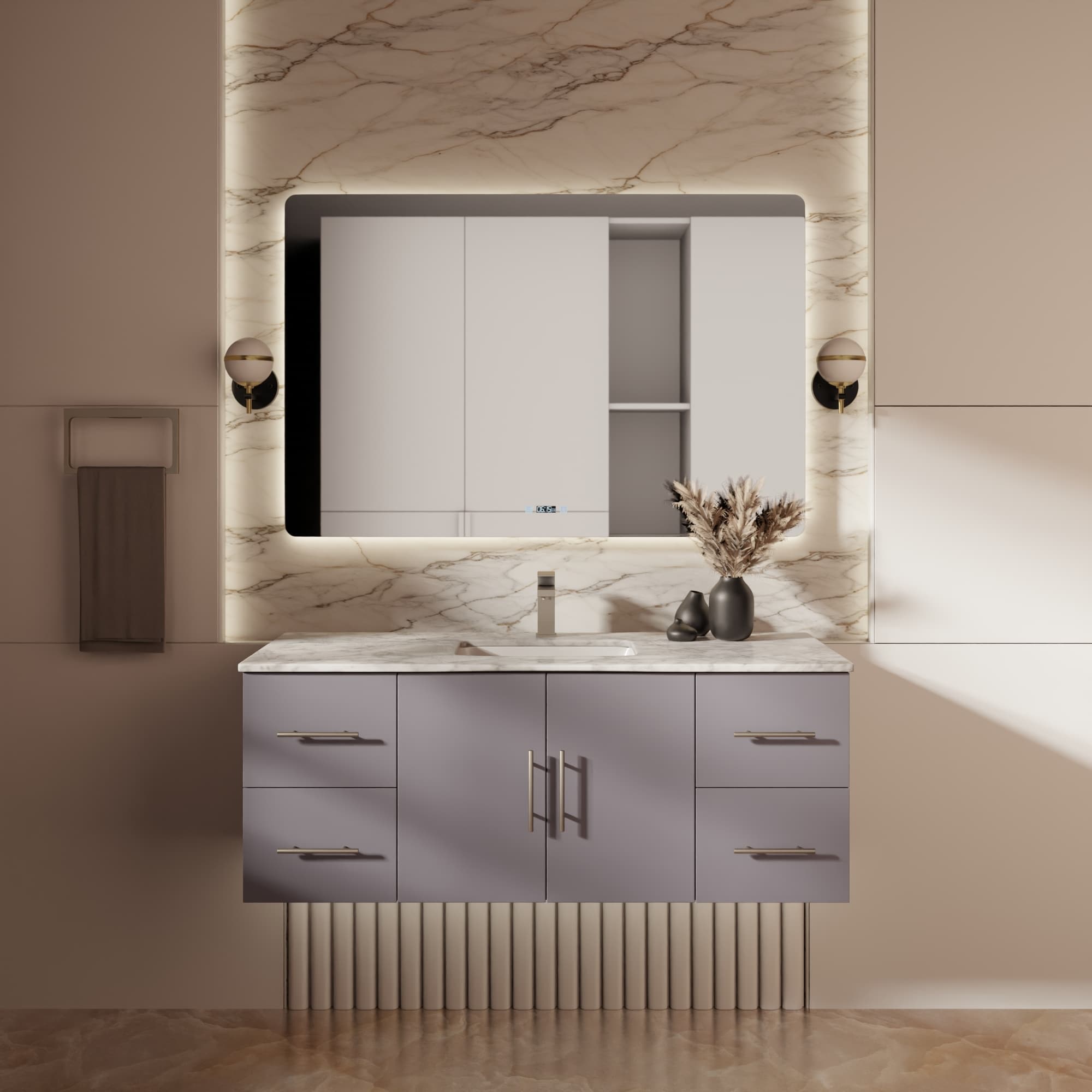 Lexora LG192248DB00000 Geneva 48-in Dark Grey Bathroom Vanity Base Cabinet without Top