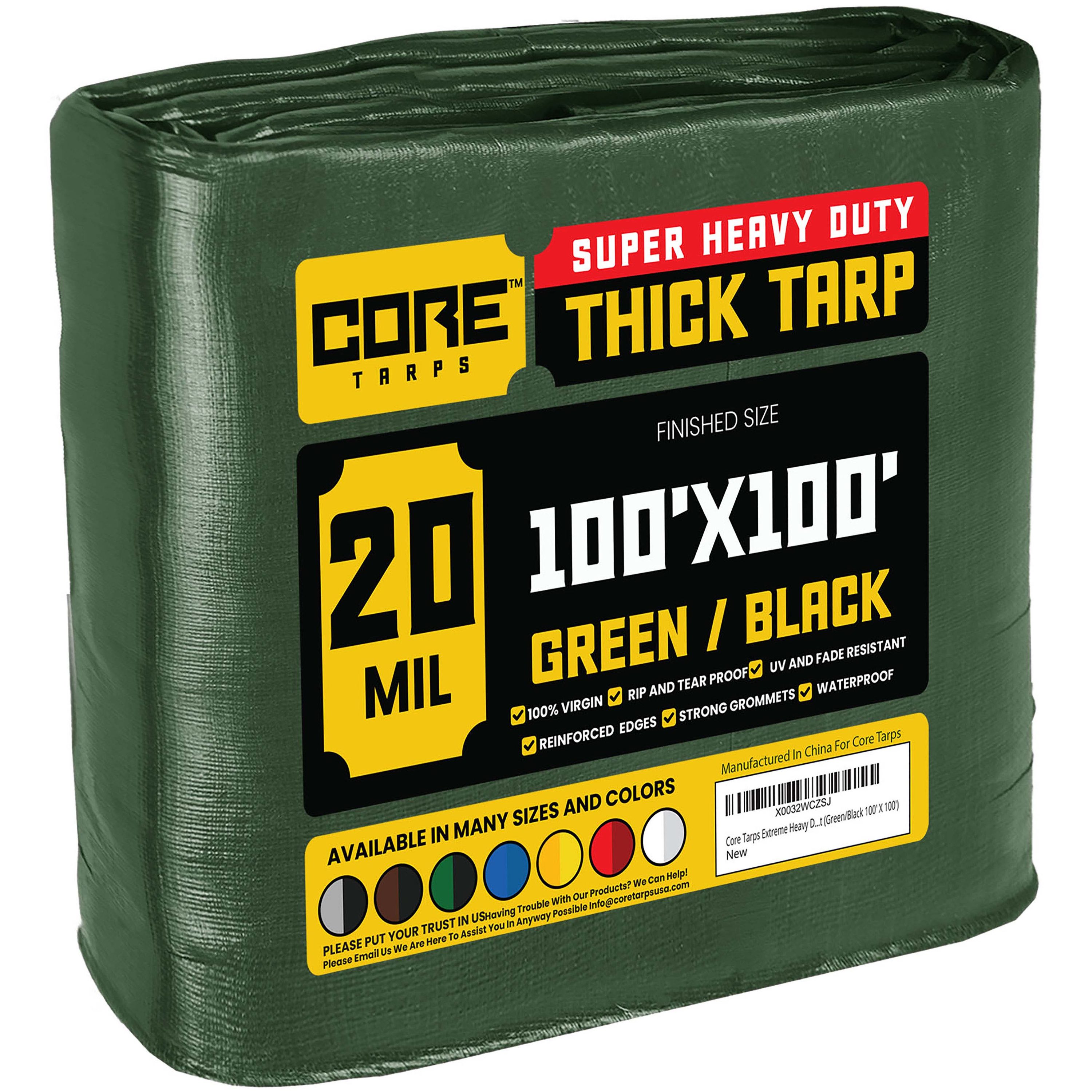 Core Tarps CT-703-100X100 100-ft x 100-ft Green Waterproof Commercial Polyethylene 20-Mils Tarp