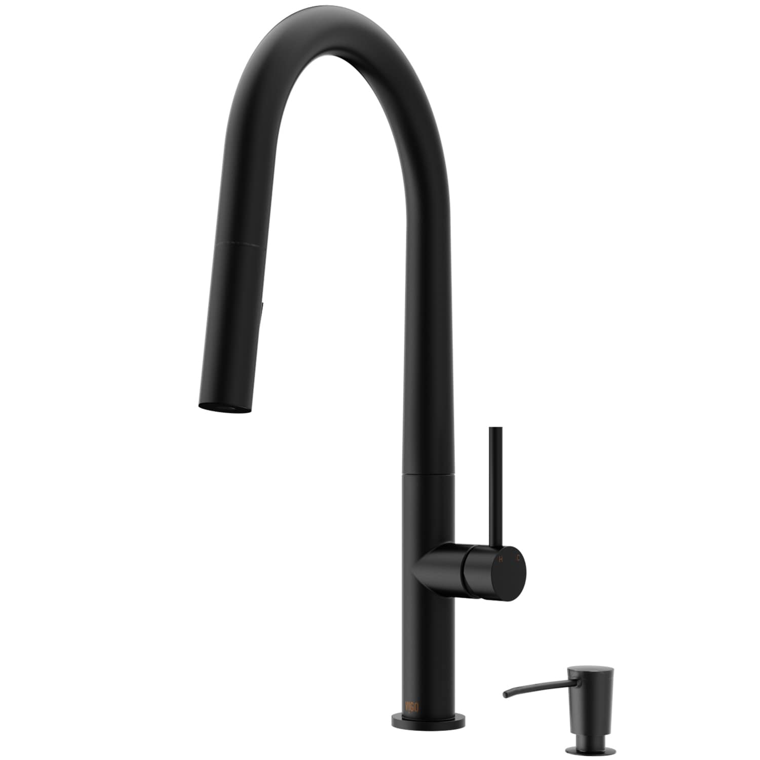 VIGO VG02029MBK2 Greenwich Matte black Single Handle Deck-mount Pull-down Kitchen Faucet with Sprayer (Soap Dispenser Included)