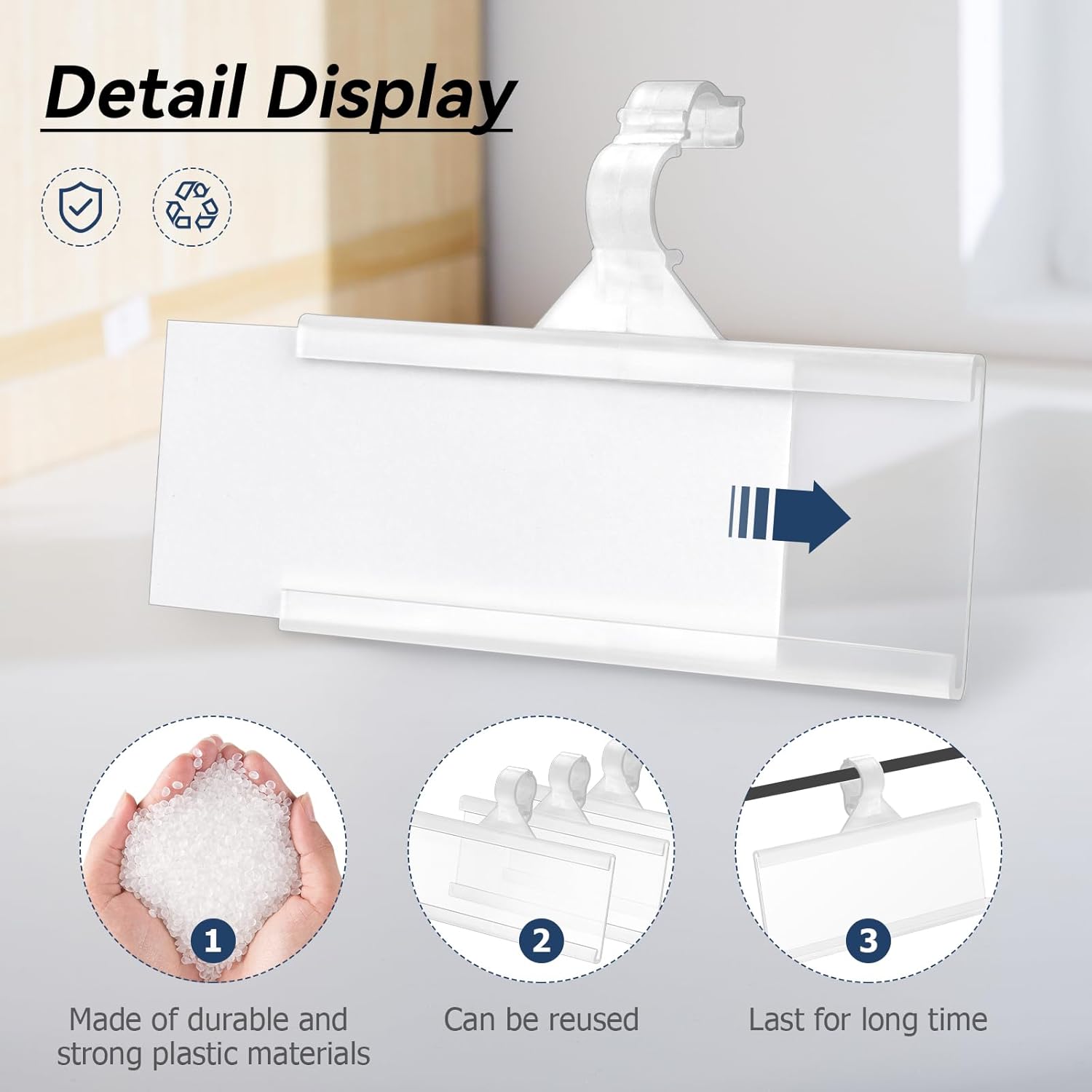 Etokfoks Wire Shelf Label Holder Set of 25 Reusable Clear Plastic Shelf ...