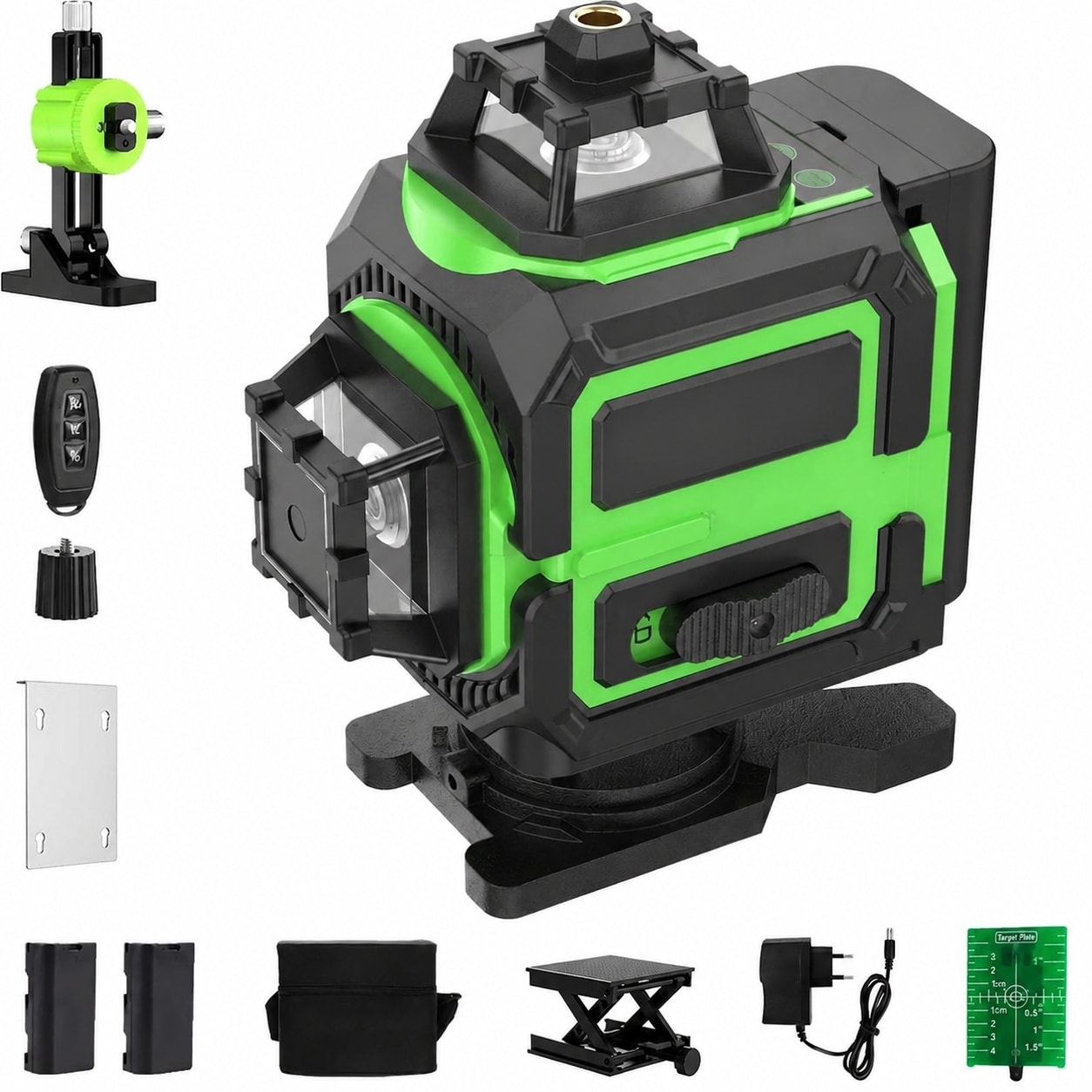KHKFY  4D Green Laser Level Four Times 360 Degree Self Leveling High Brightness Cross Line Three Levels Adjustable Light With Two Times renewable