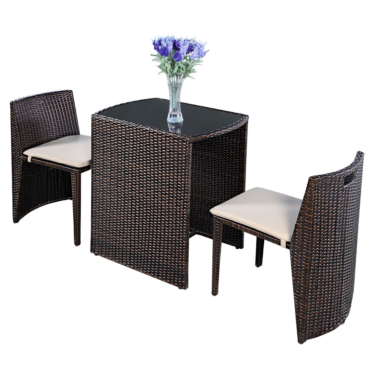 giantex 3 pcs cushioned outdoor wicker patio set