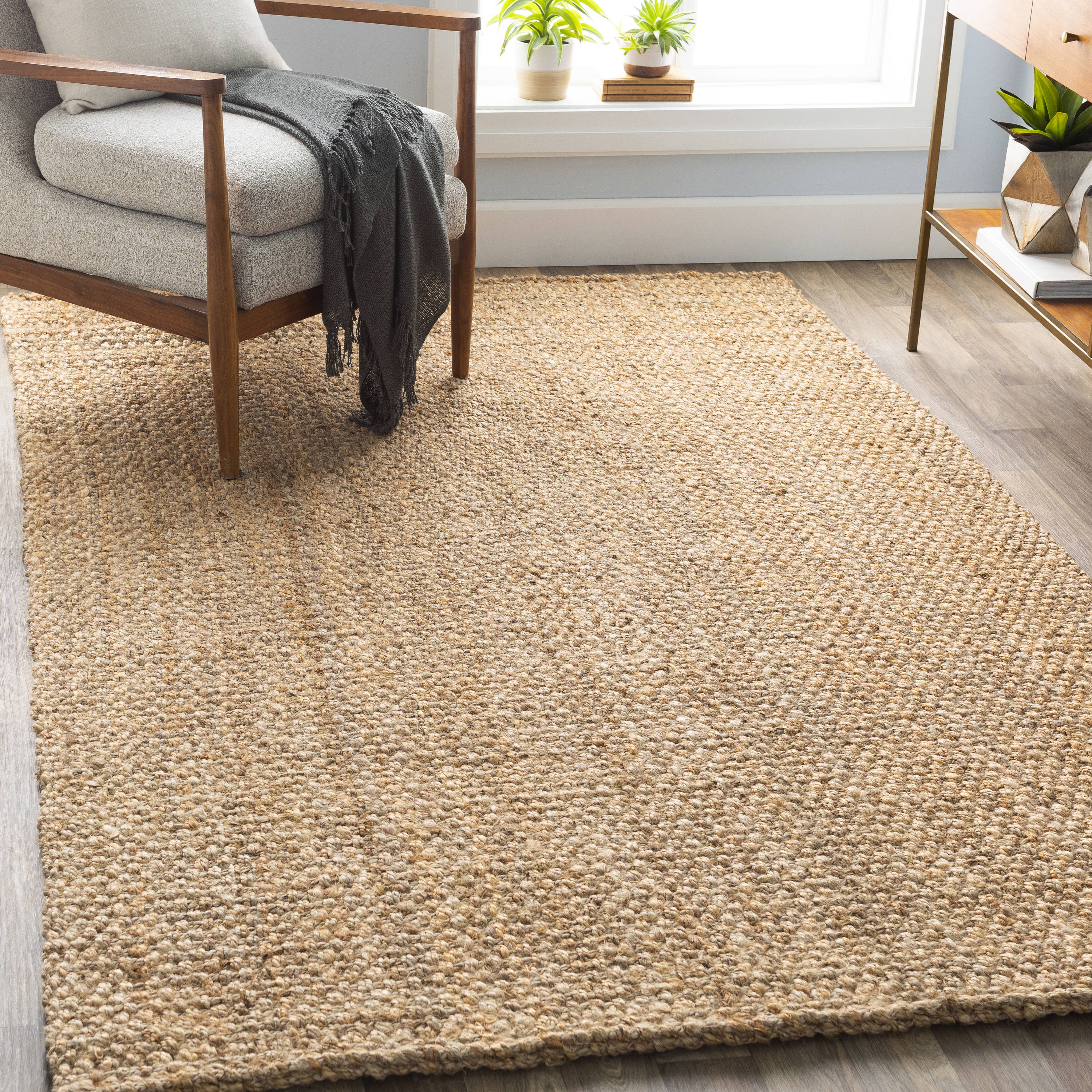 allen + roth Jute 5 x 8 Woven Jute Khaki Indoor Solid Farmhouse/Cottage ...