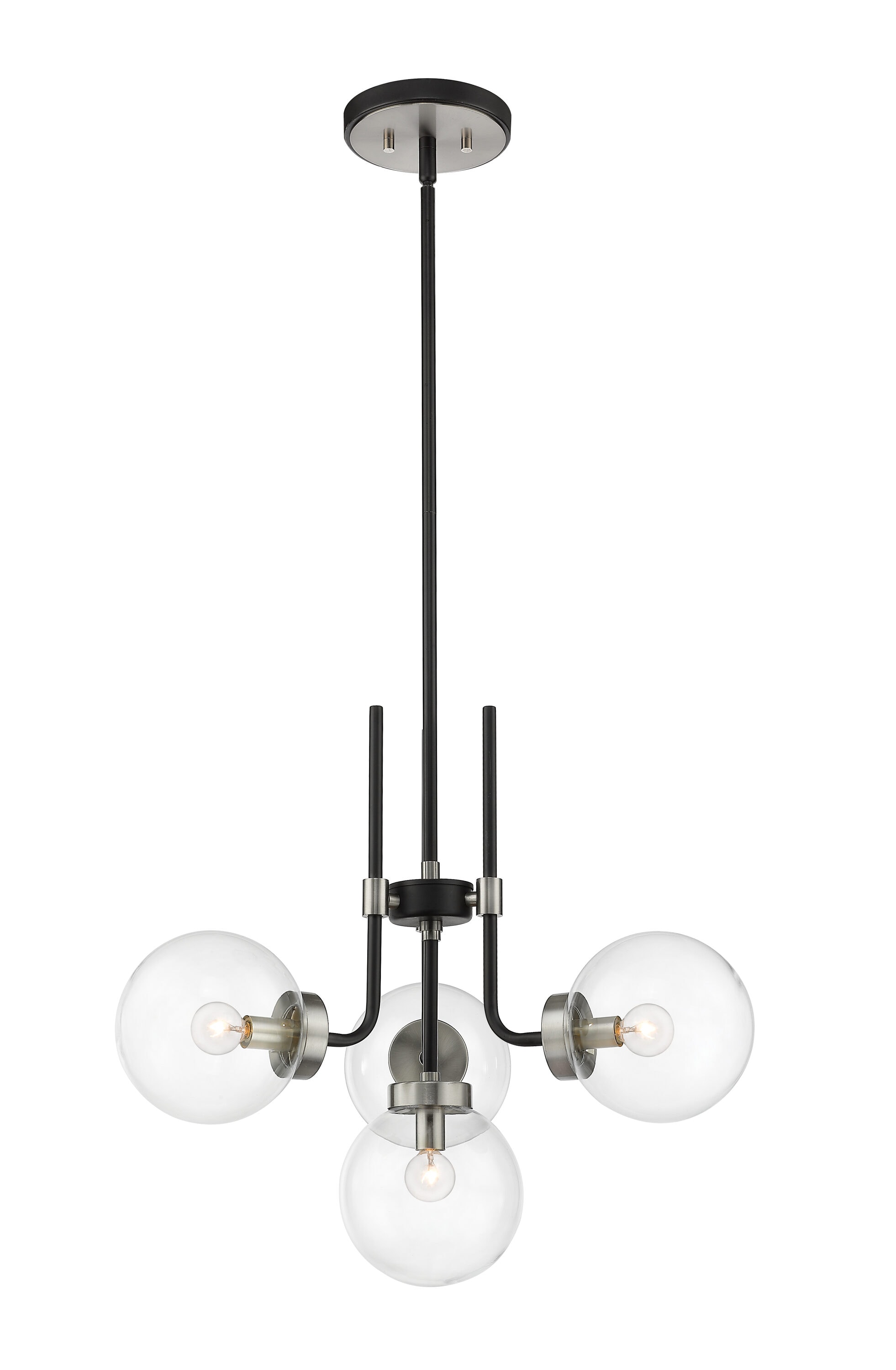 Matte Black and Brushed Nickel 4-Light Chandelier with Clear Glass Shades