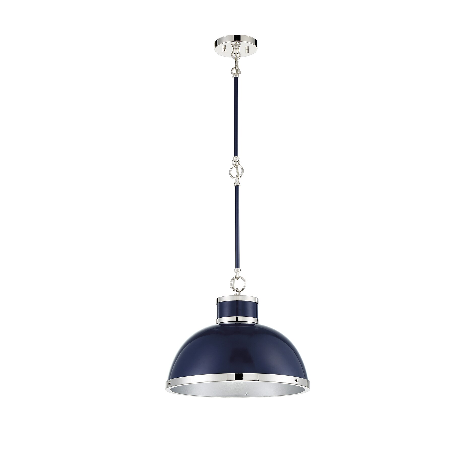 Navy and Polished Nickel 16" Industrial Bowl Pendant Light