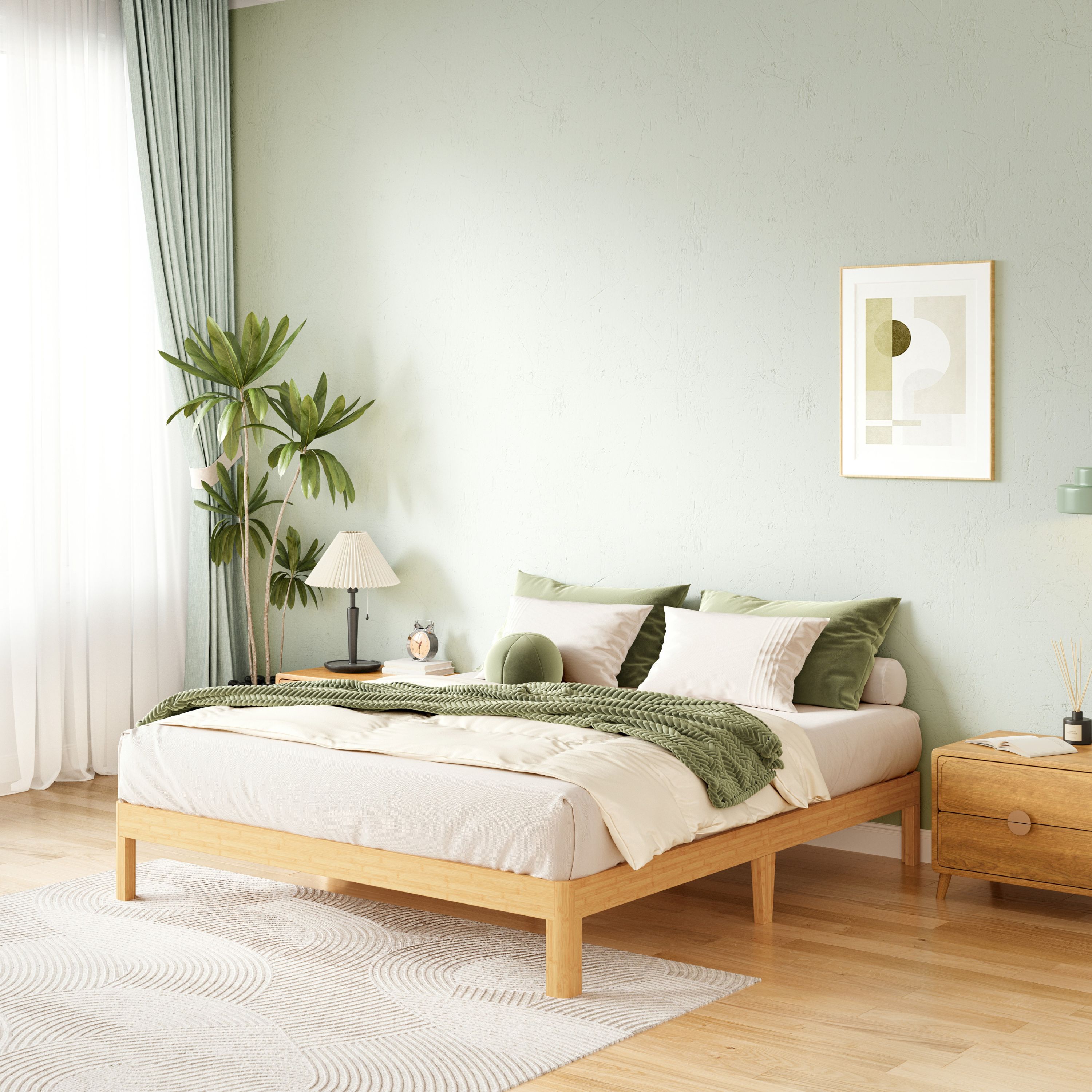 Ziyoo Ruberta 10 inch High Solid Wood Platform Bed Bamboo Material Easy ...