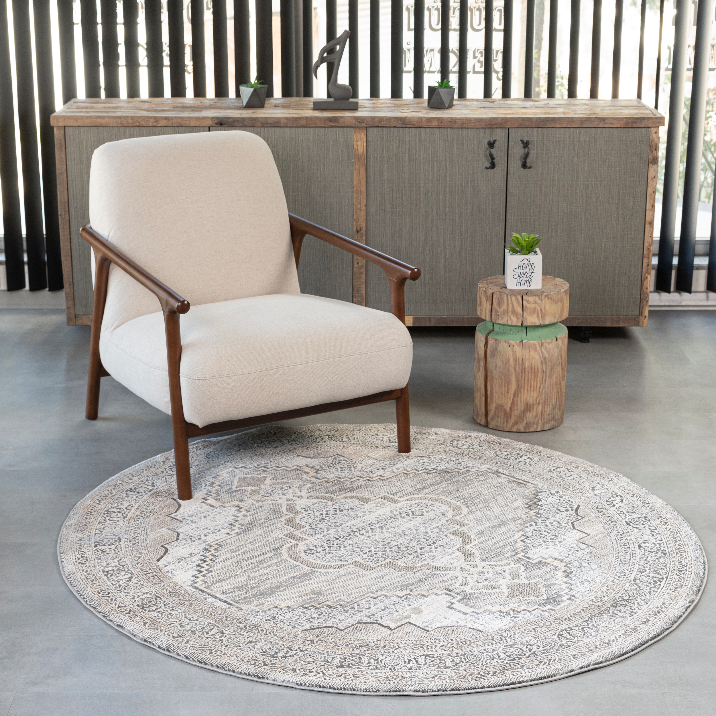 MDA Rugs BM0688 Bowman 8 x 8 (ft) Gray/Beige Round Indoor Abstract Area rug