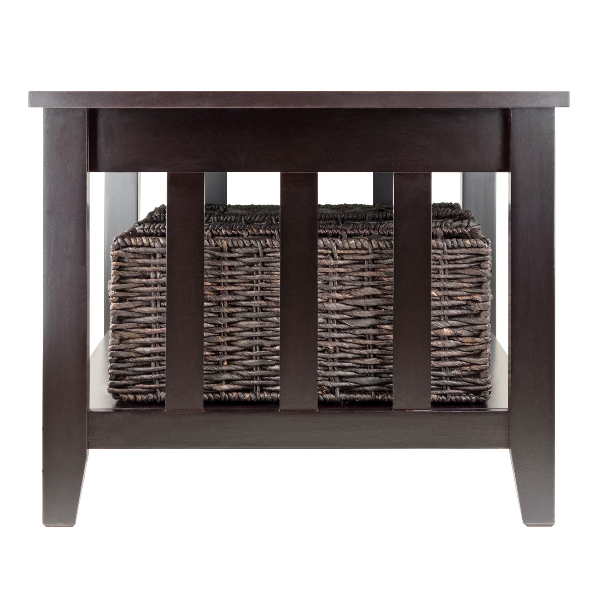 Espresso Brown Rectangular Wood Coffee Table with Storage Baskets