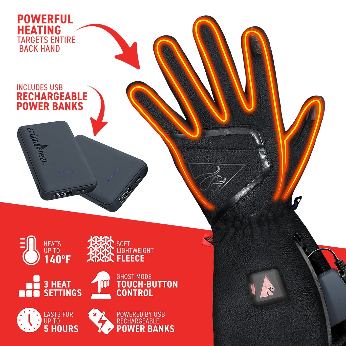 ActionHeat Women's 5V Battery Heated Glove Liners - Black