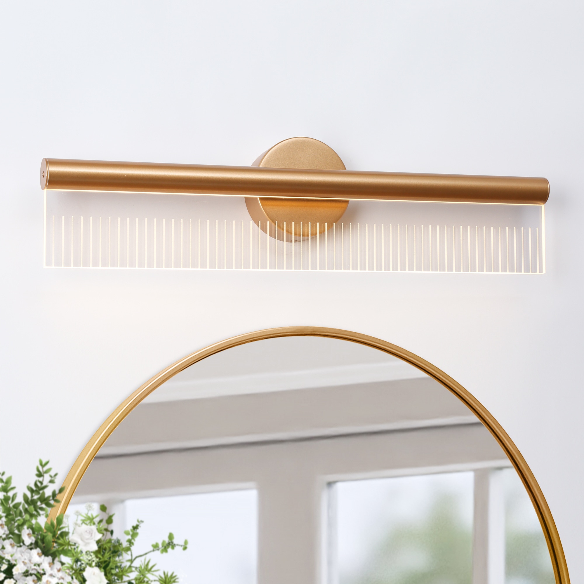 ZEVNI L3VFQJAFW4660SR7 Garddish 24.2-in W 1 -Light Matte Gold Transitional Integrated LED Wall Sconce